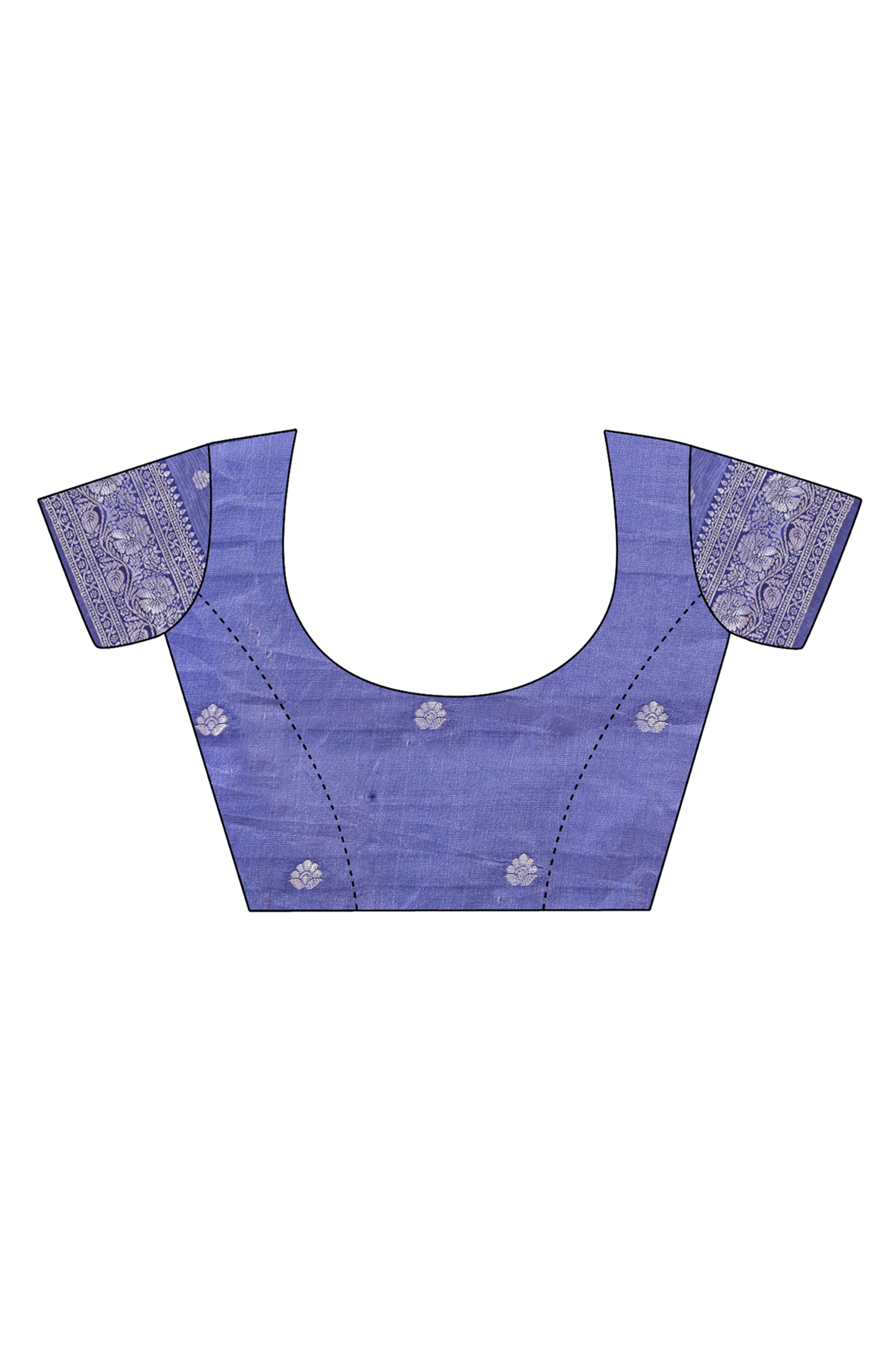 Blue Lichi Silk Blend Saree With Exquisite Floral Weaving & Graceful Tassel Details