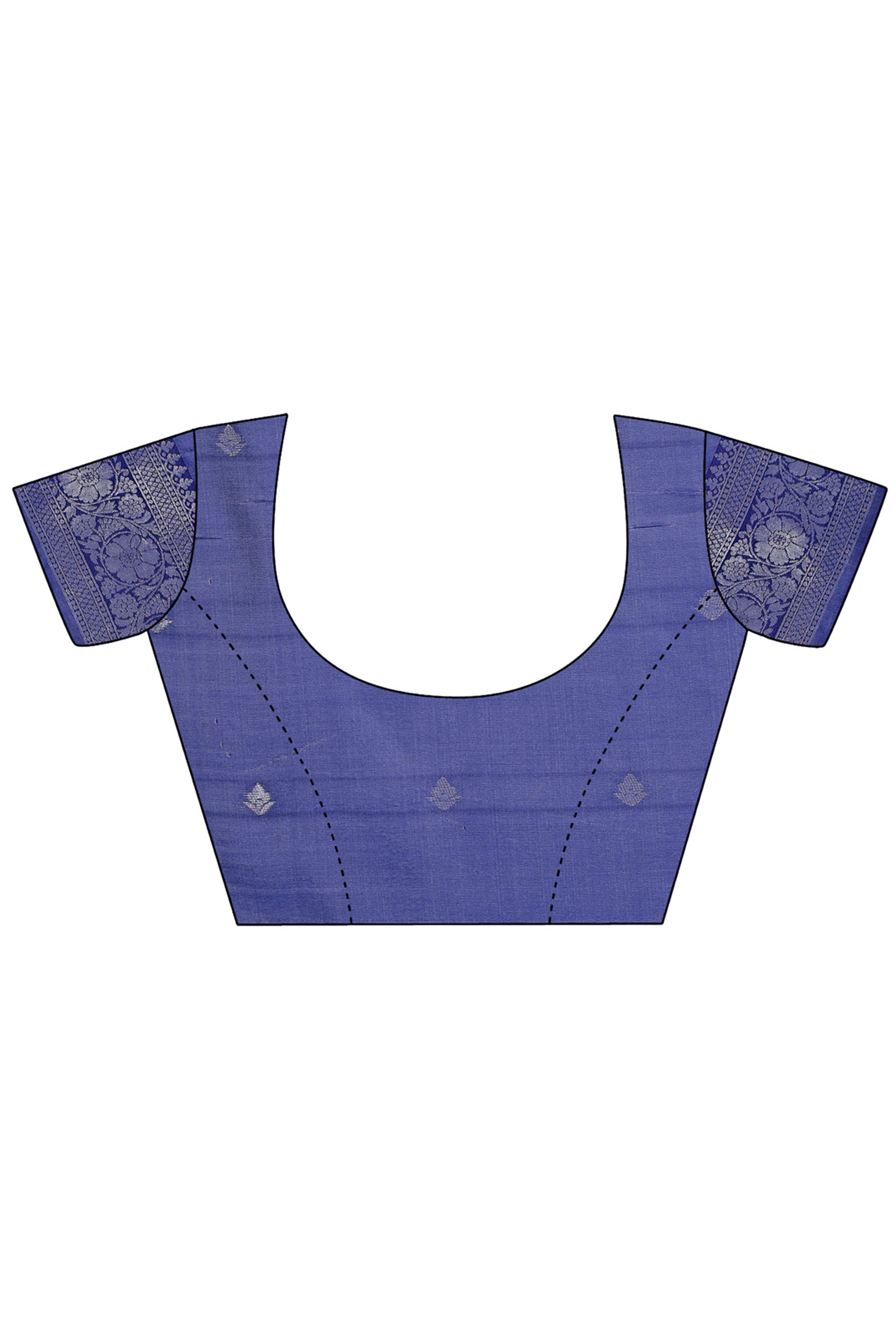 Blue Lichi Cotton Silk Saree Adorned With Floral Zari Weave & Tassels