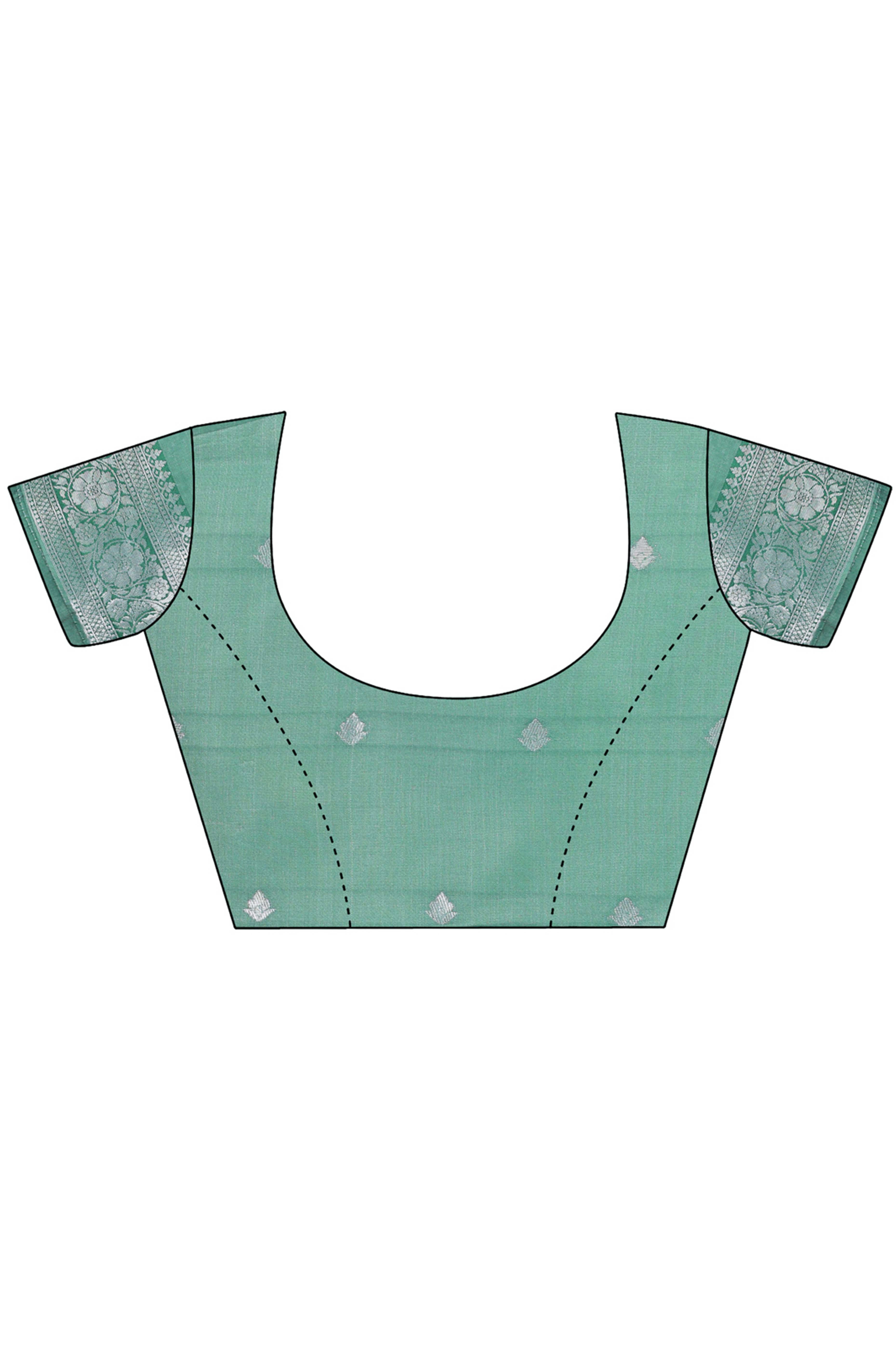 Light Green Lichi Cotton Silk Saree Adorned With Floral Zari Weave & Tassels