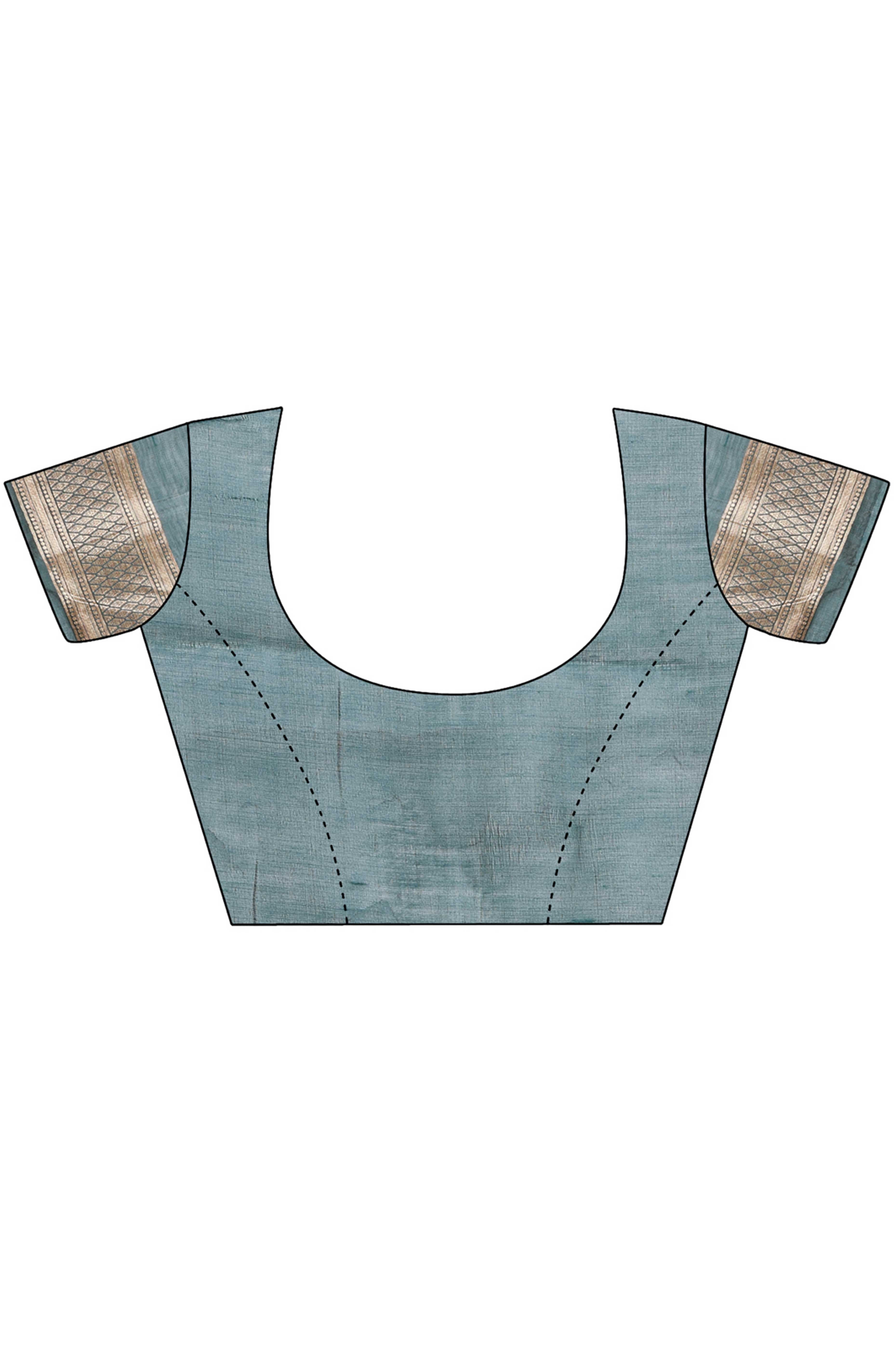 Teal Zari Butti Weaving Linen Cotton Saree