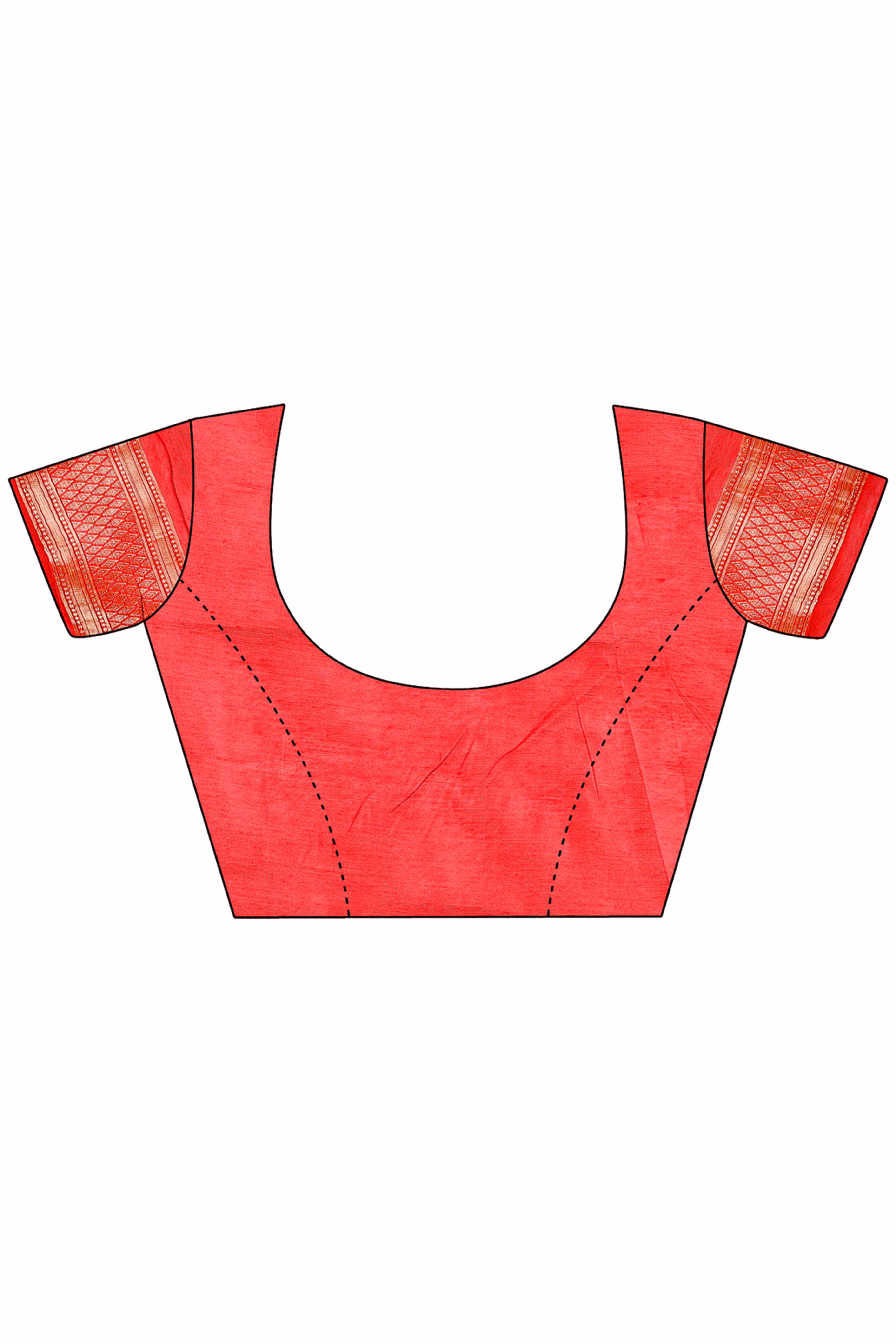 Red Zari Butti Weaving Linen Cotton Saree