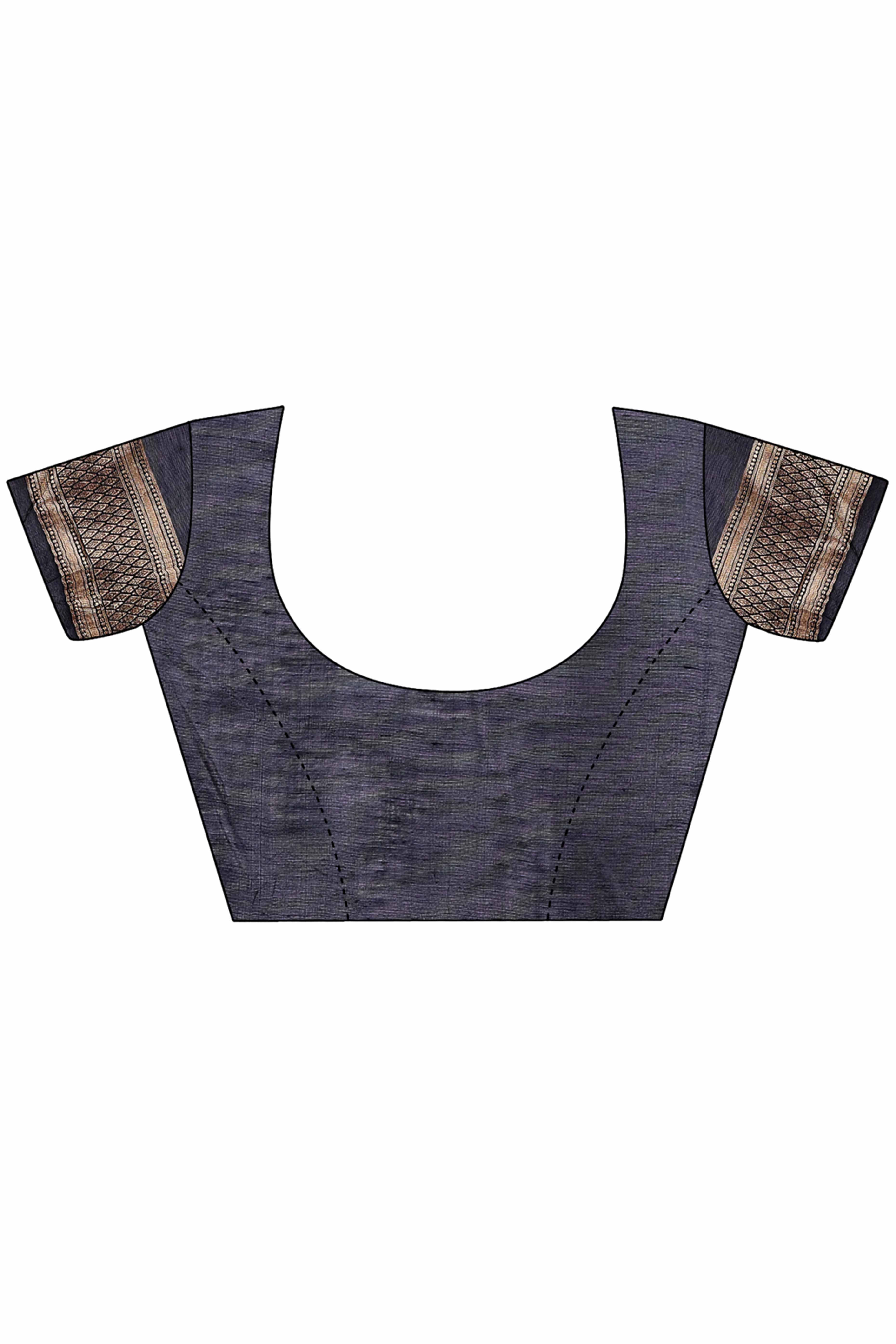 Navy Blue Zari Butti Weaving Linen Cotton Saree