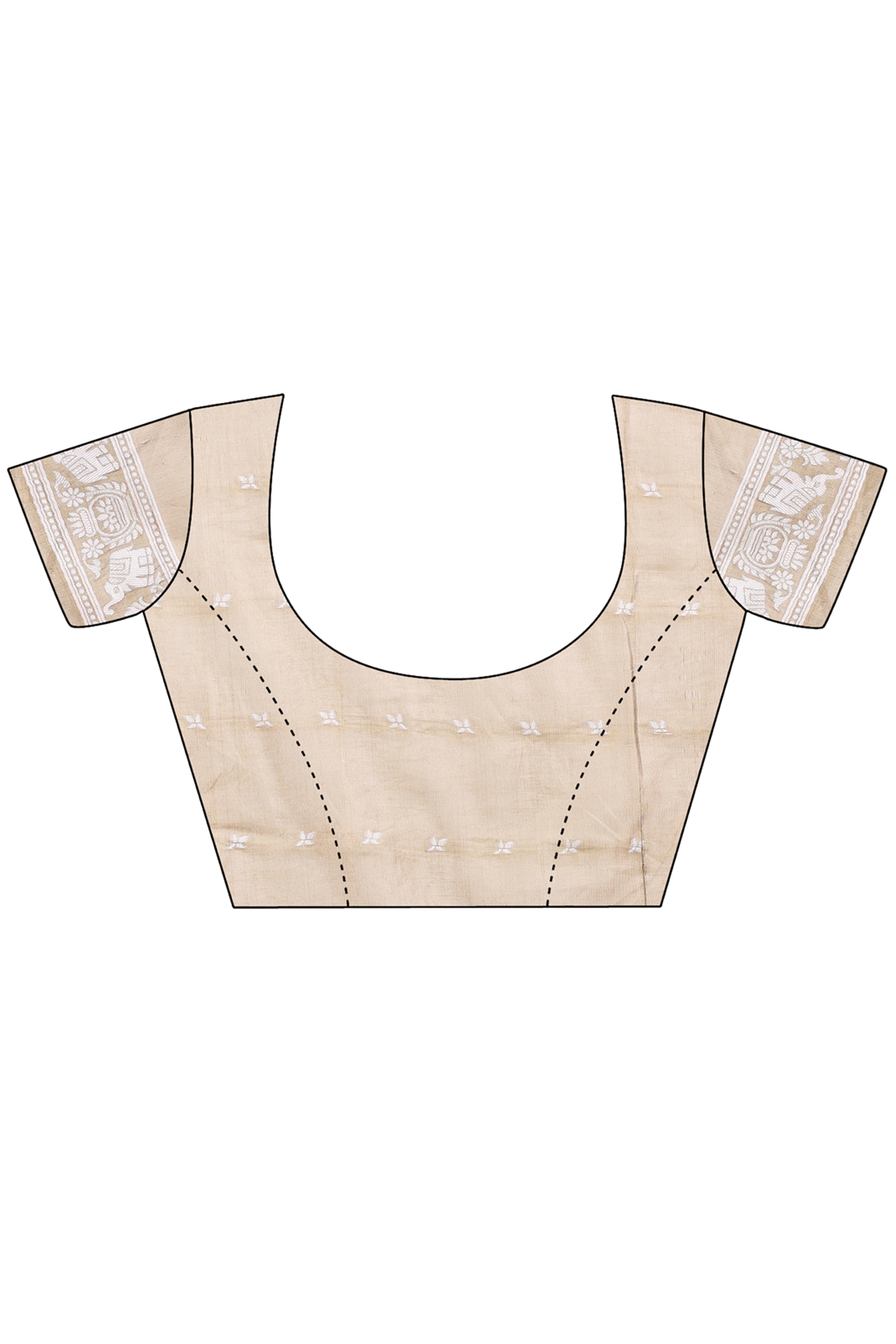 Traditional Bandhani Inspired Woven Beige Saree in Breathable Linen Cotton