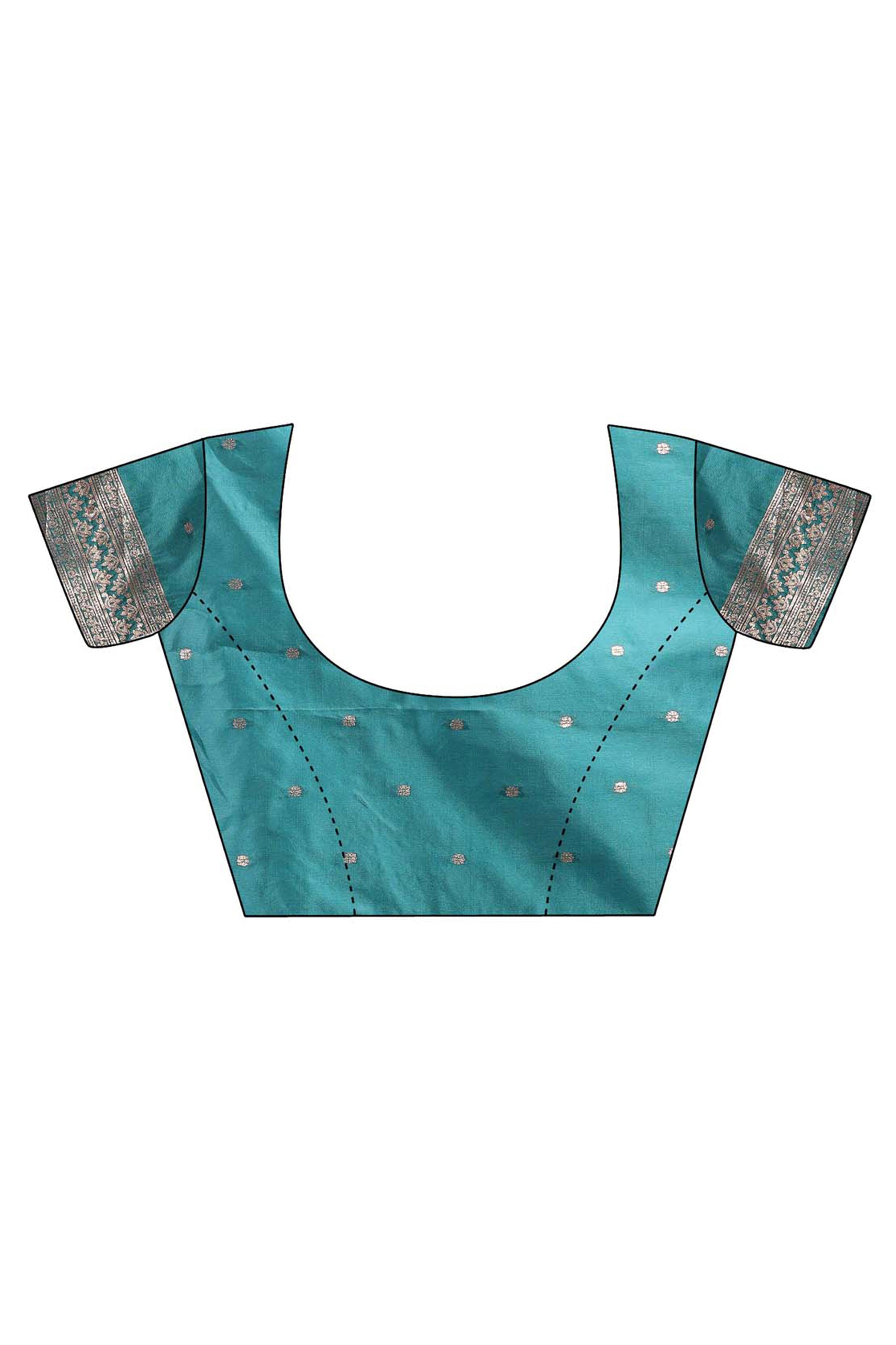 Rama Blue Banarasi Silk Saree With Floral Zari Weaving & Elegant Tassels