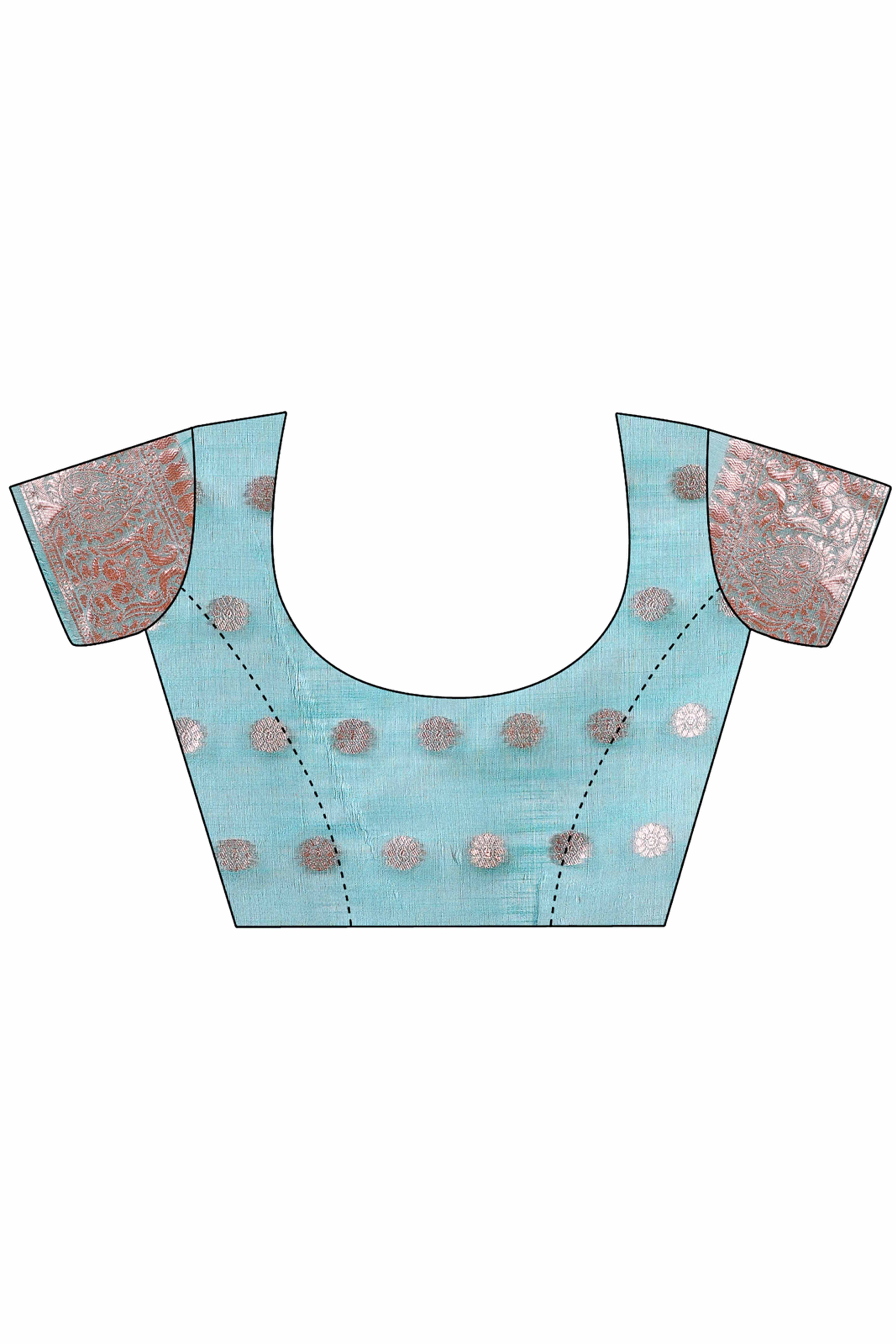 Blue Linen Cotton Saree With Floral Zari Weaving & Delicate Tassel Border