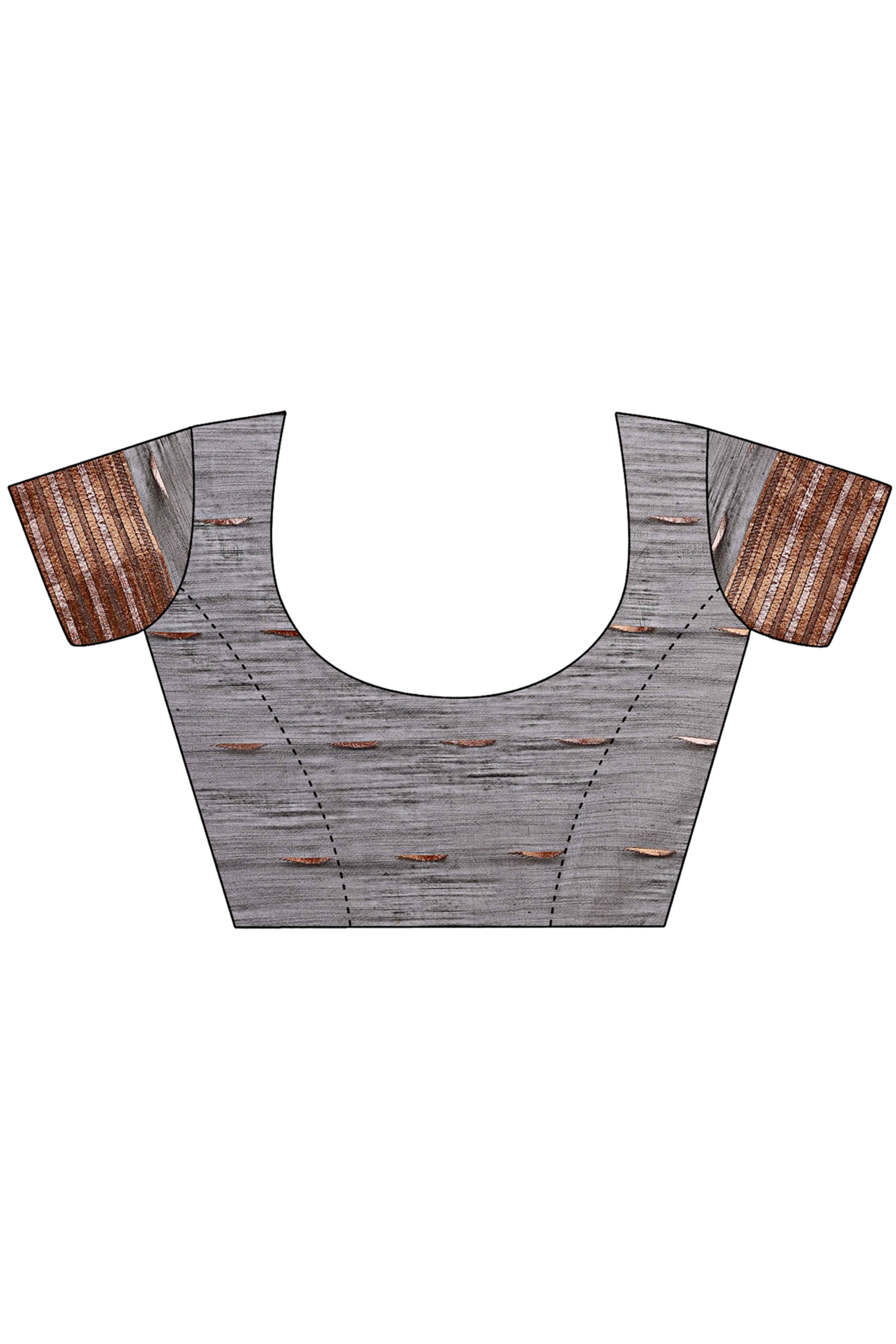 Dark Grey Saree In Linen Cotton With Exquisite Zari Weaving & Subtle Tassel Border