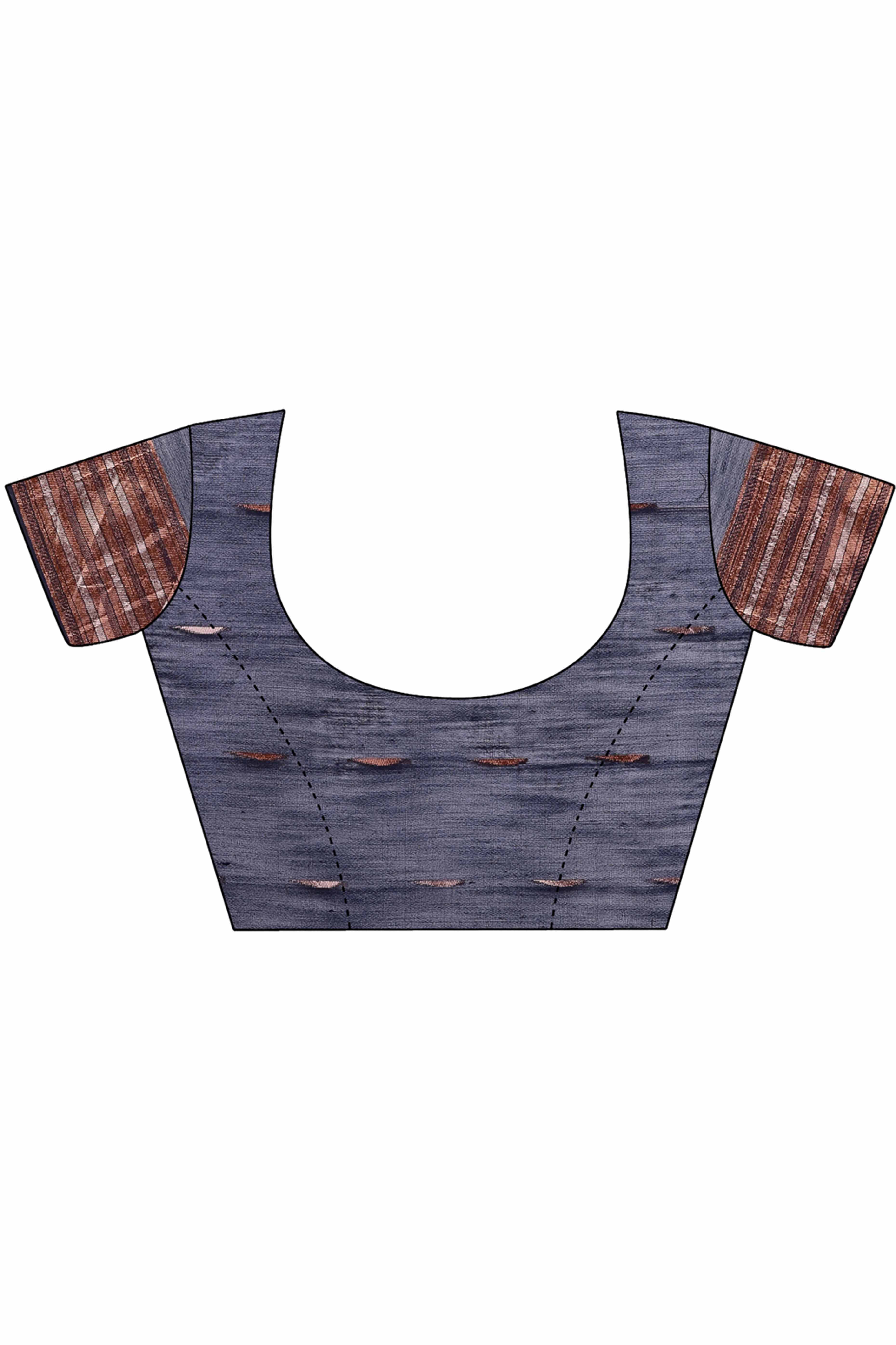 Navy Blue Saree In Linen Cotton With Exquisite Zari Weaving & Subtle Tassel Border