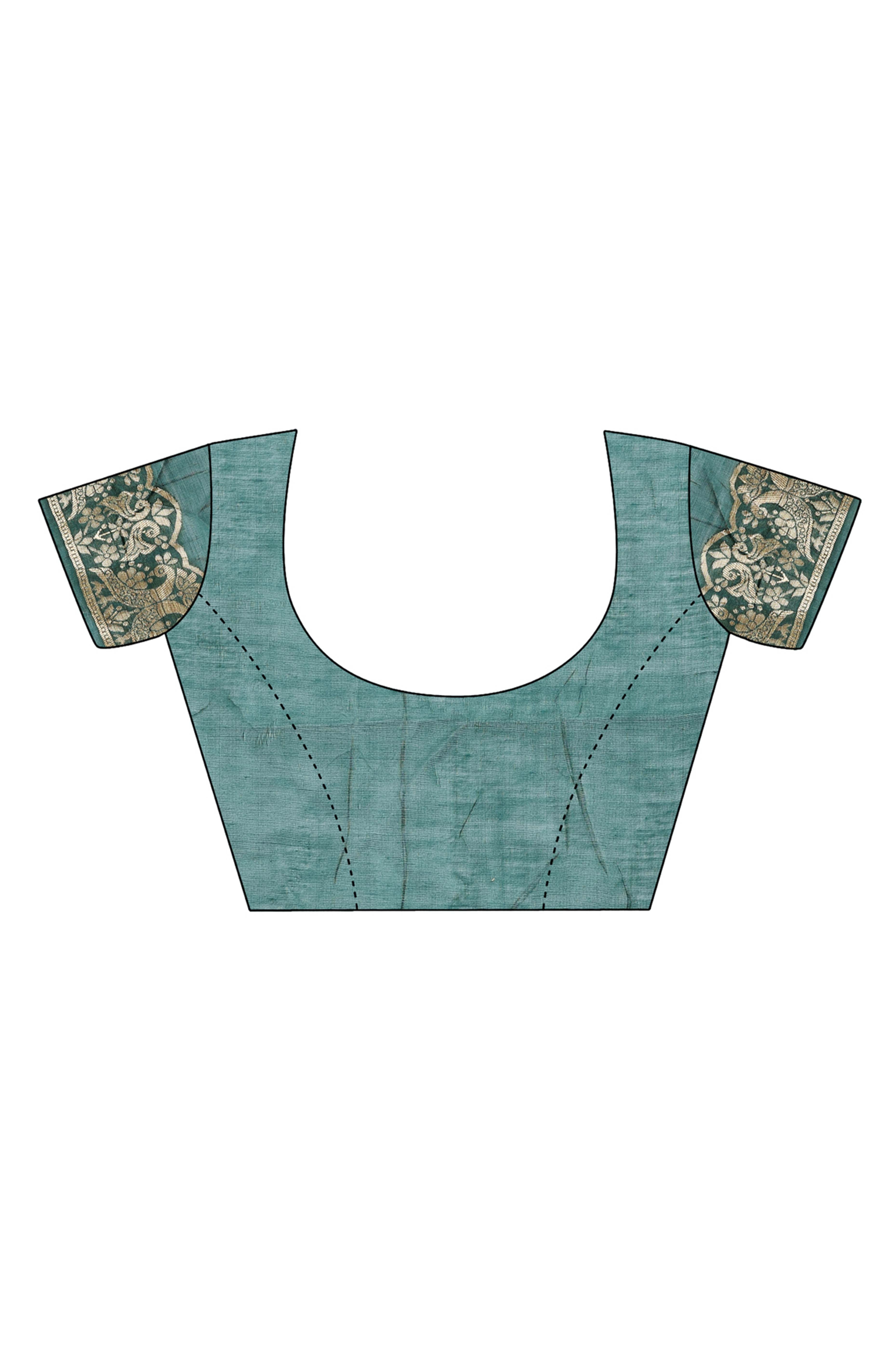 Green Floral Zari Weaving Embellished Linen Cotton Saree With Tassel Accents