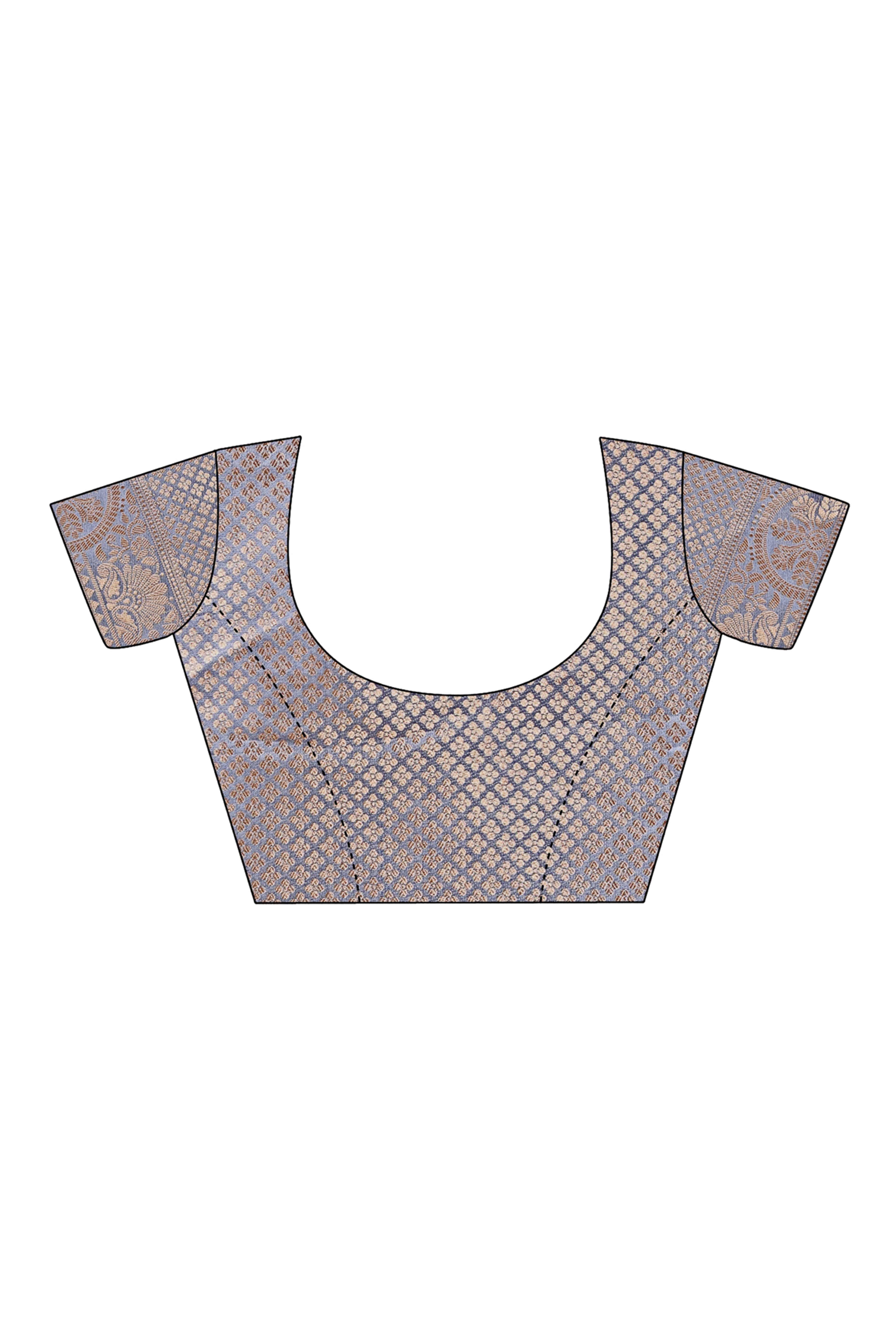 Grey Organza Saree With Floral Zari Weave & Tassel Accents