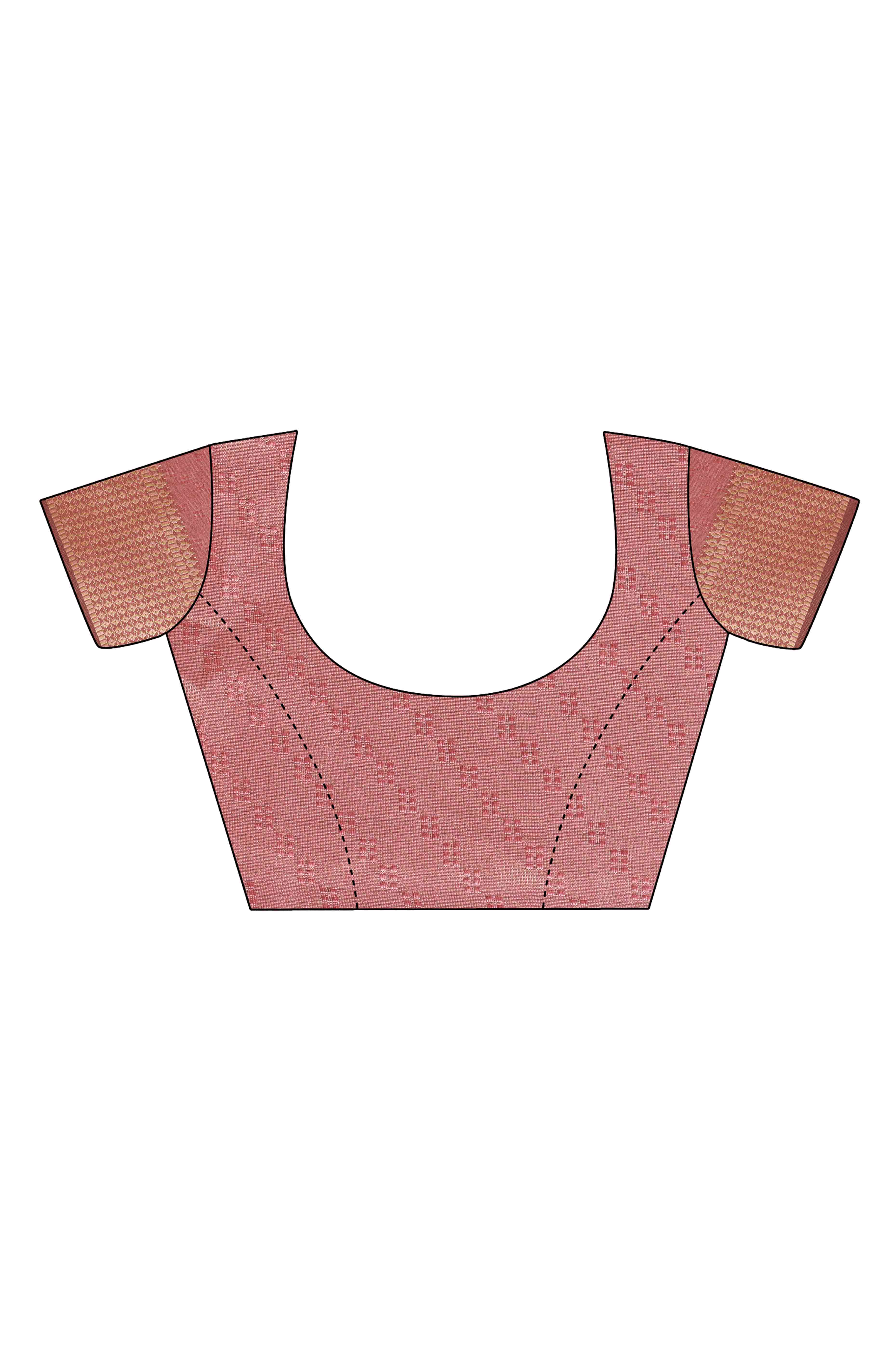 Dark Dusty Peach Zari Weaving Organza Saree With Tassel Border