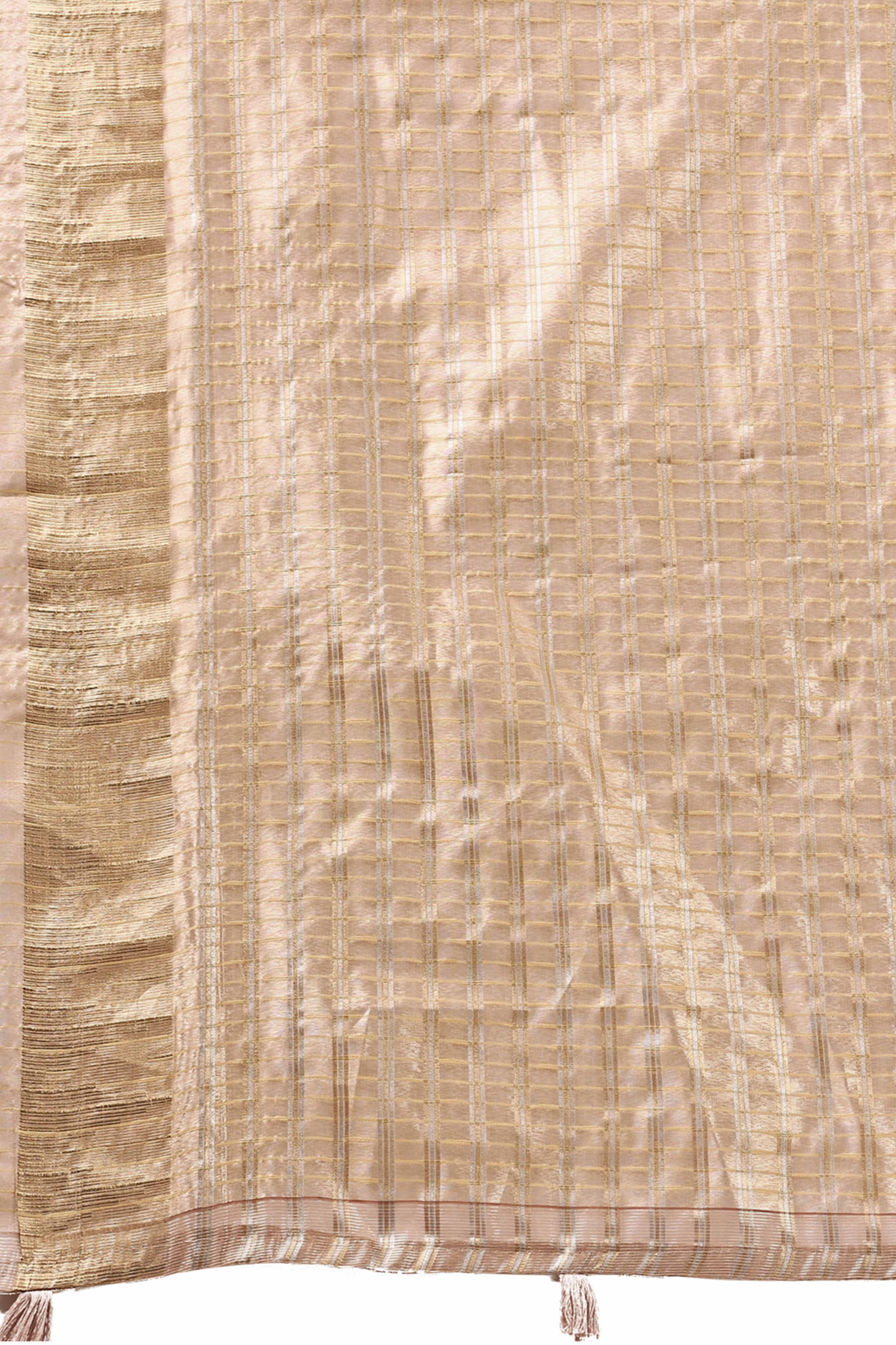 Beige Lightweight Organza Saree with Rich Zari Stripes Pattern