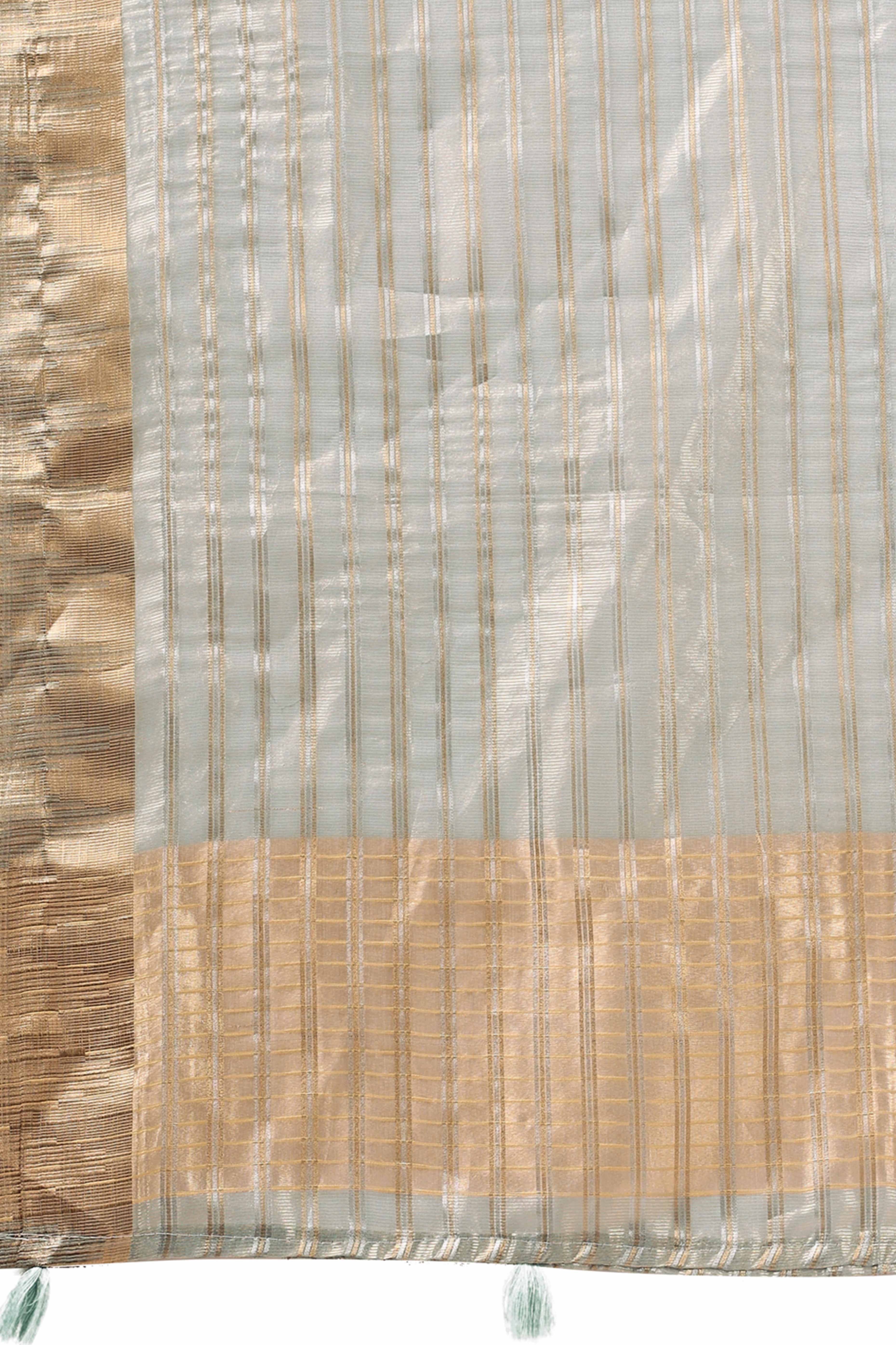 Sky Blue Lightweight Organza Saree with Rich Zari Stripes Pattern