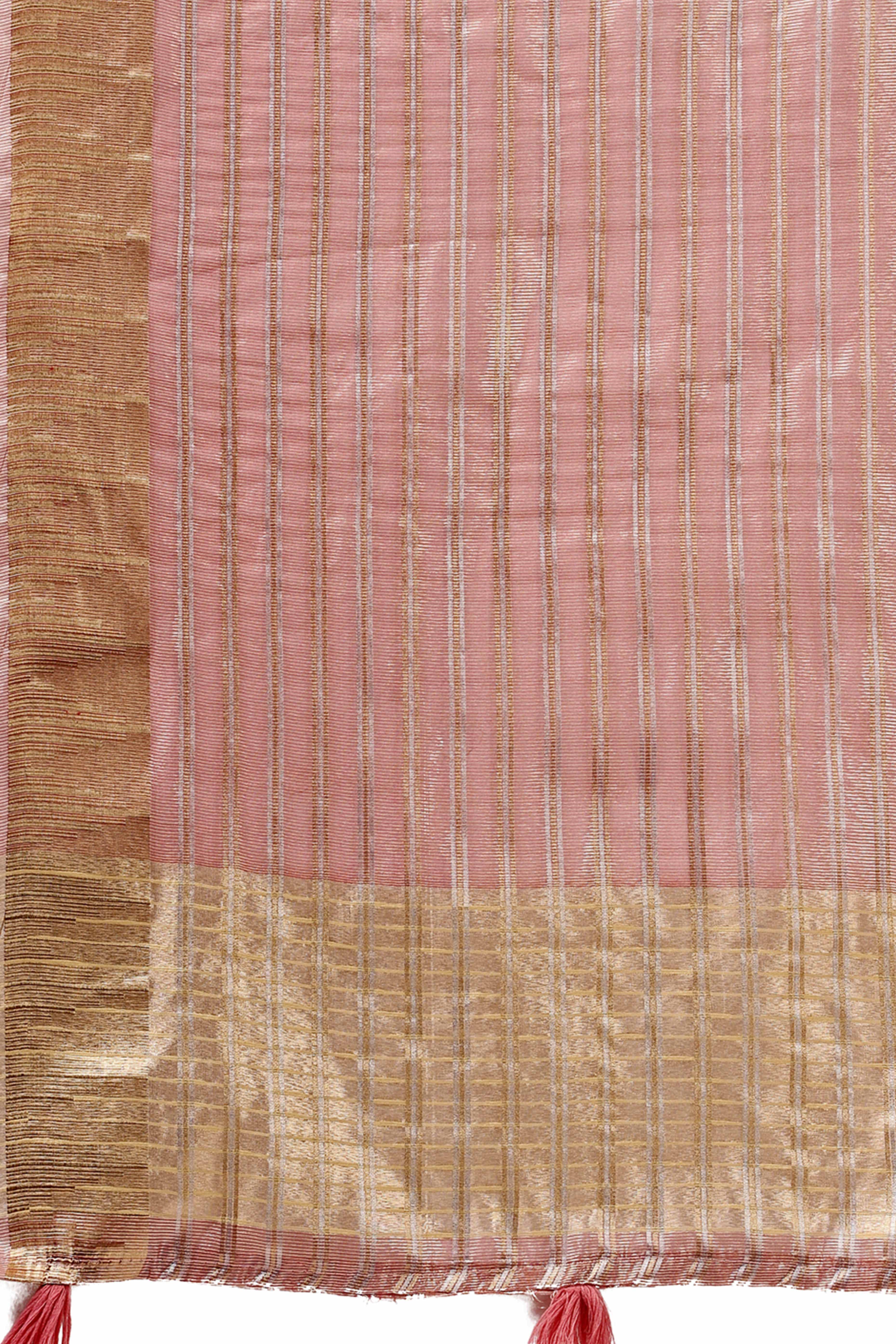 Pink Lightweight Organza Saree with Rich Zari Stripes Pattern