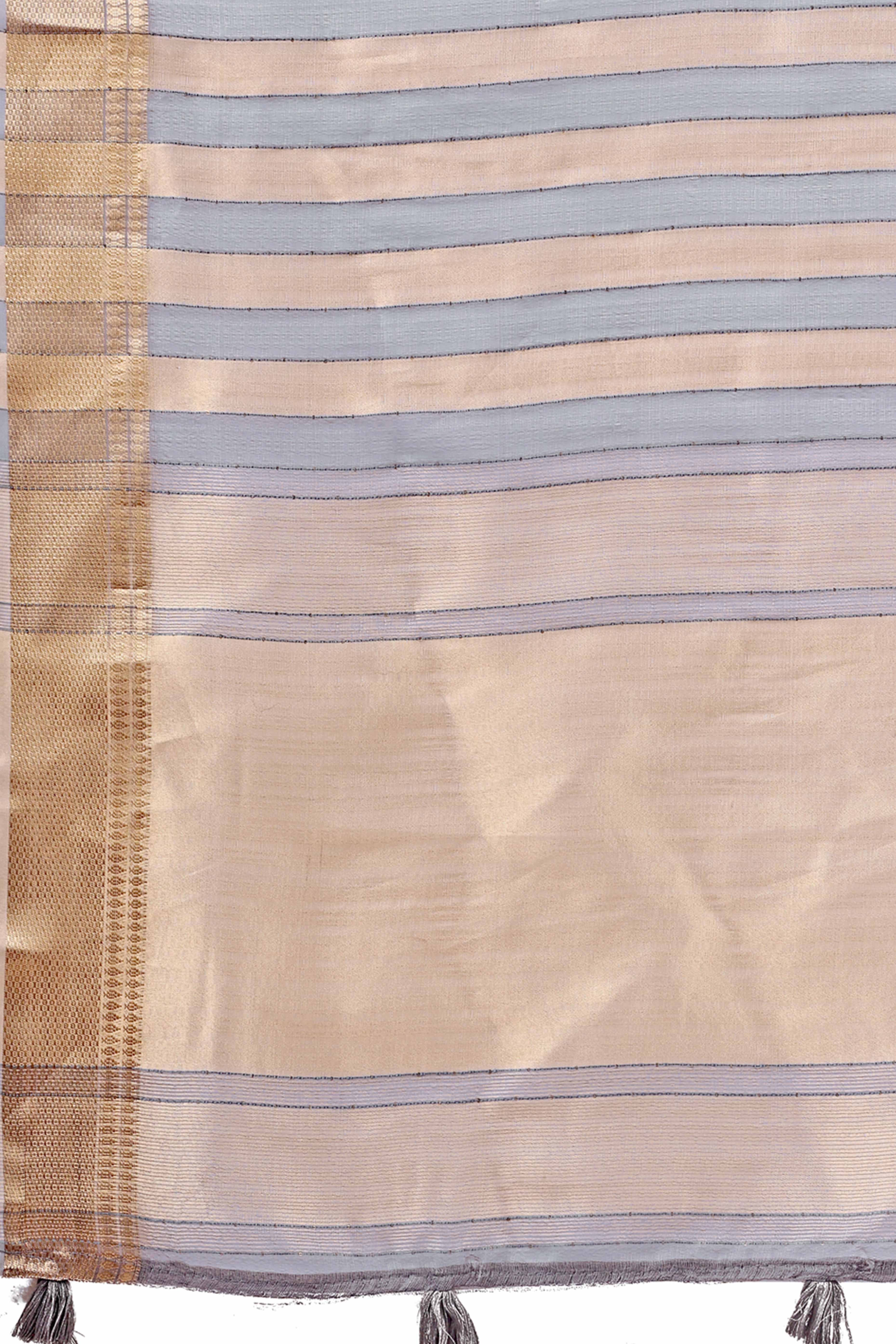 Grey Lightweight Organza Saree with Rich Zari Stripes Pattern