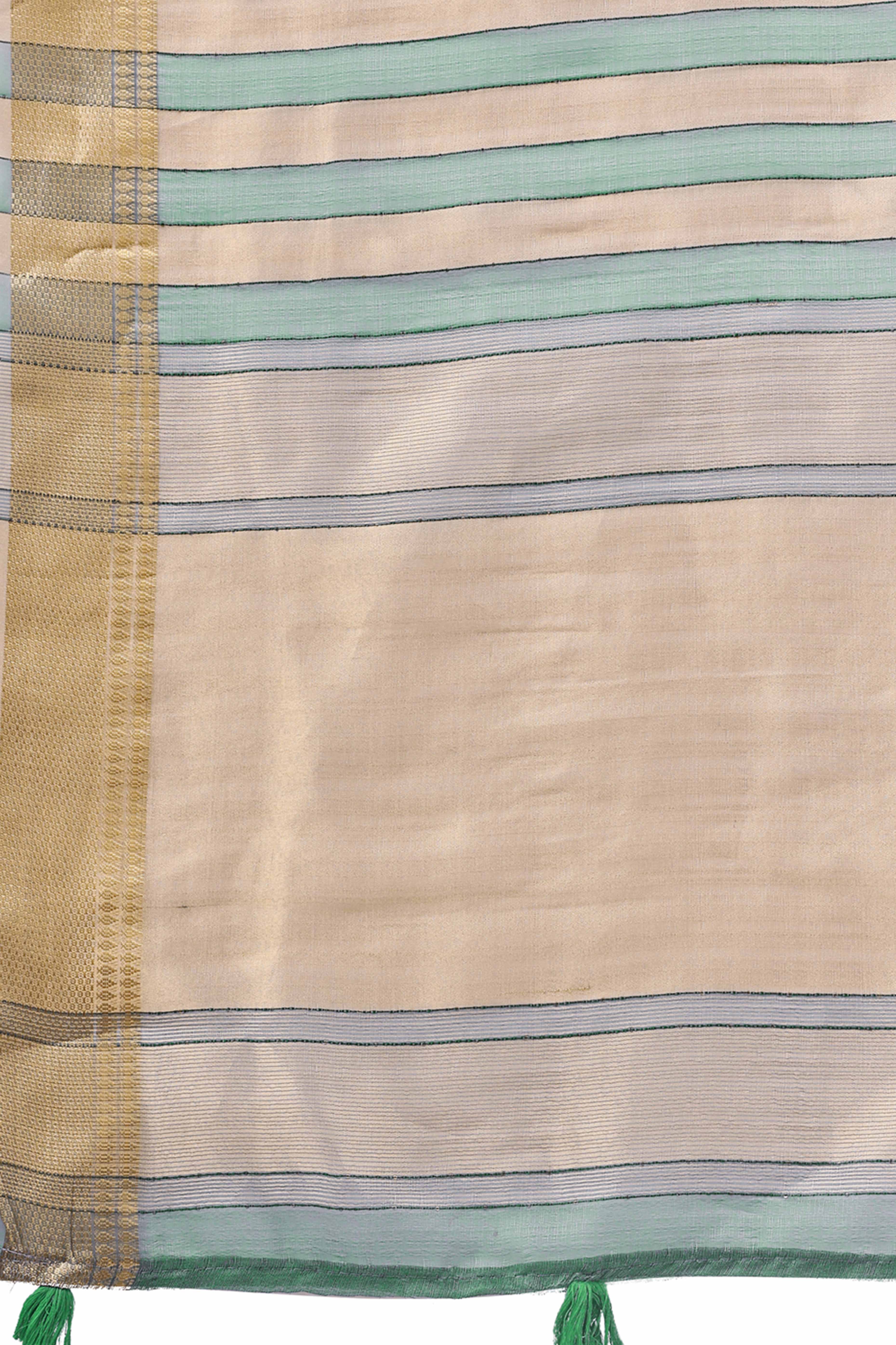 Green Lightweight Organza Saree with Rich Zari Stripes Pattern