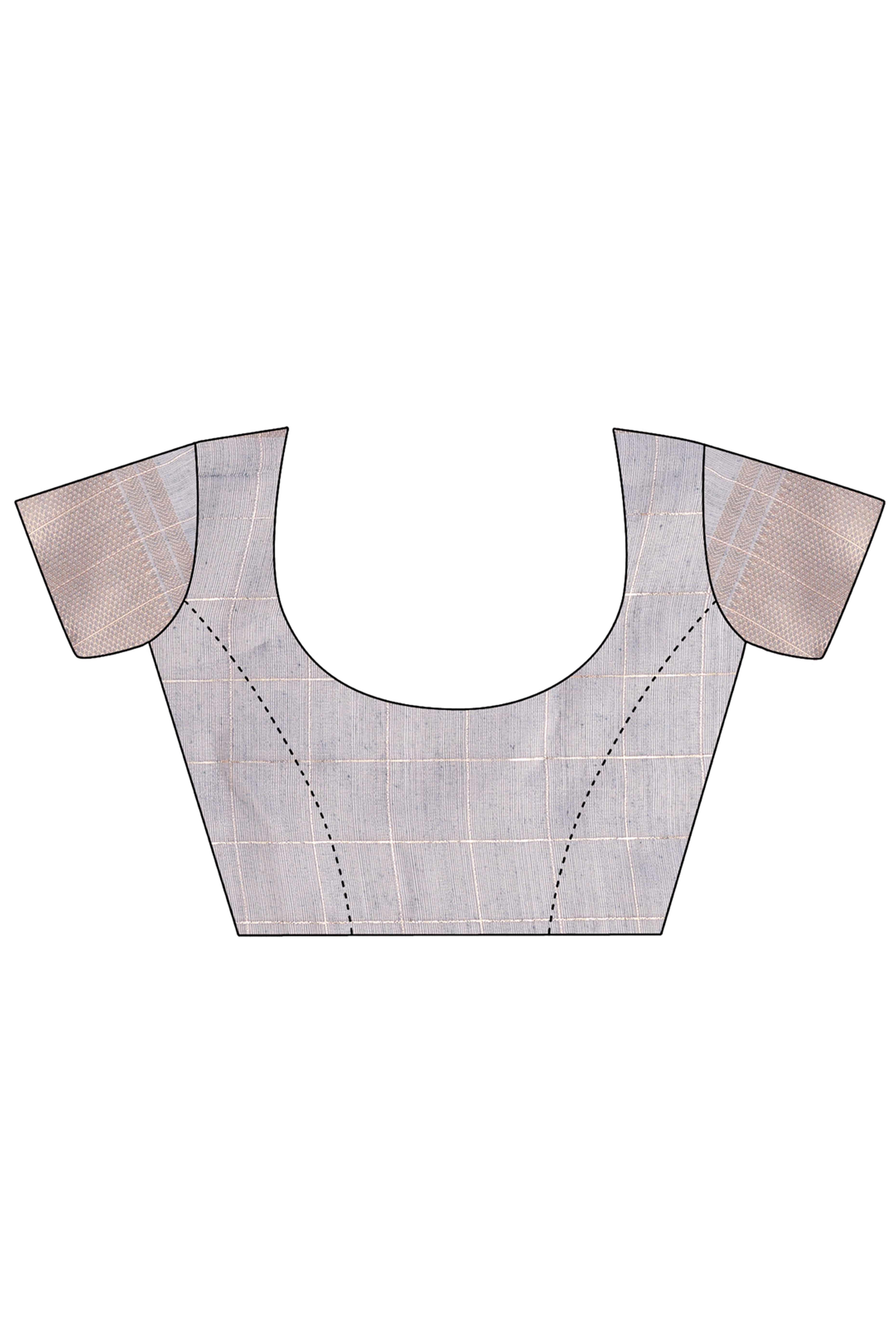 Grey Organza Saree with Checkered Zari Weaving Design and Tassels