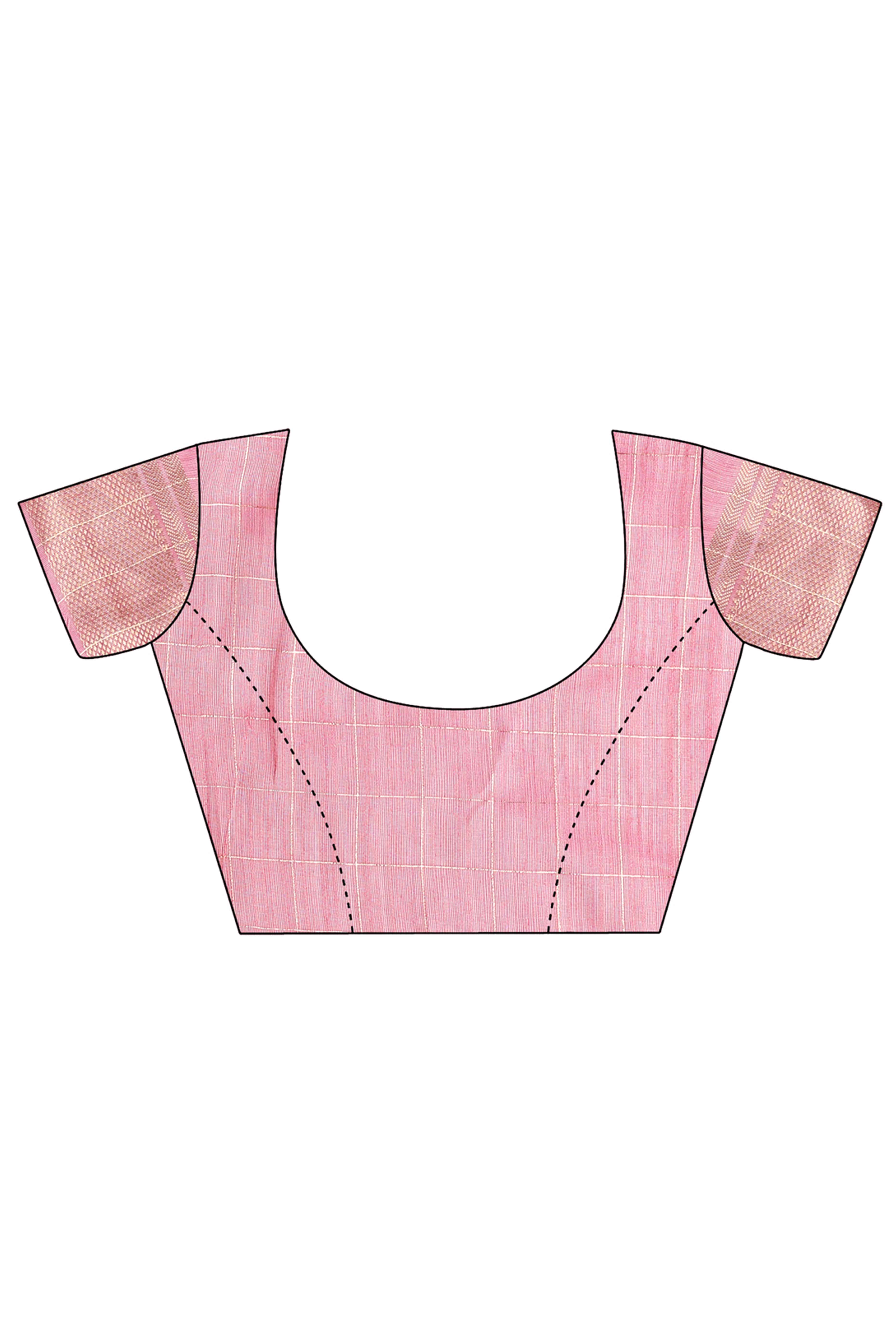 Pink Organza Saree with Checkered Zari Weaving Style and Tassels