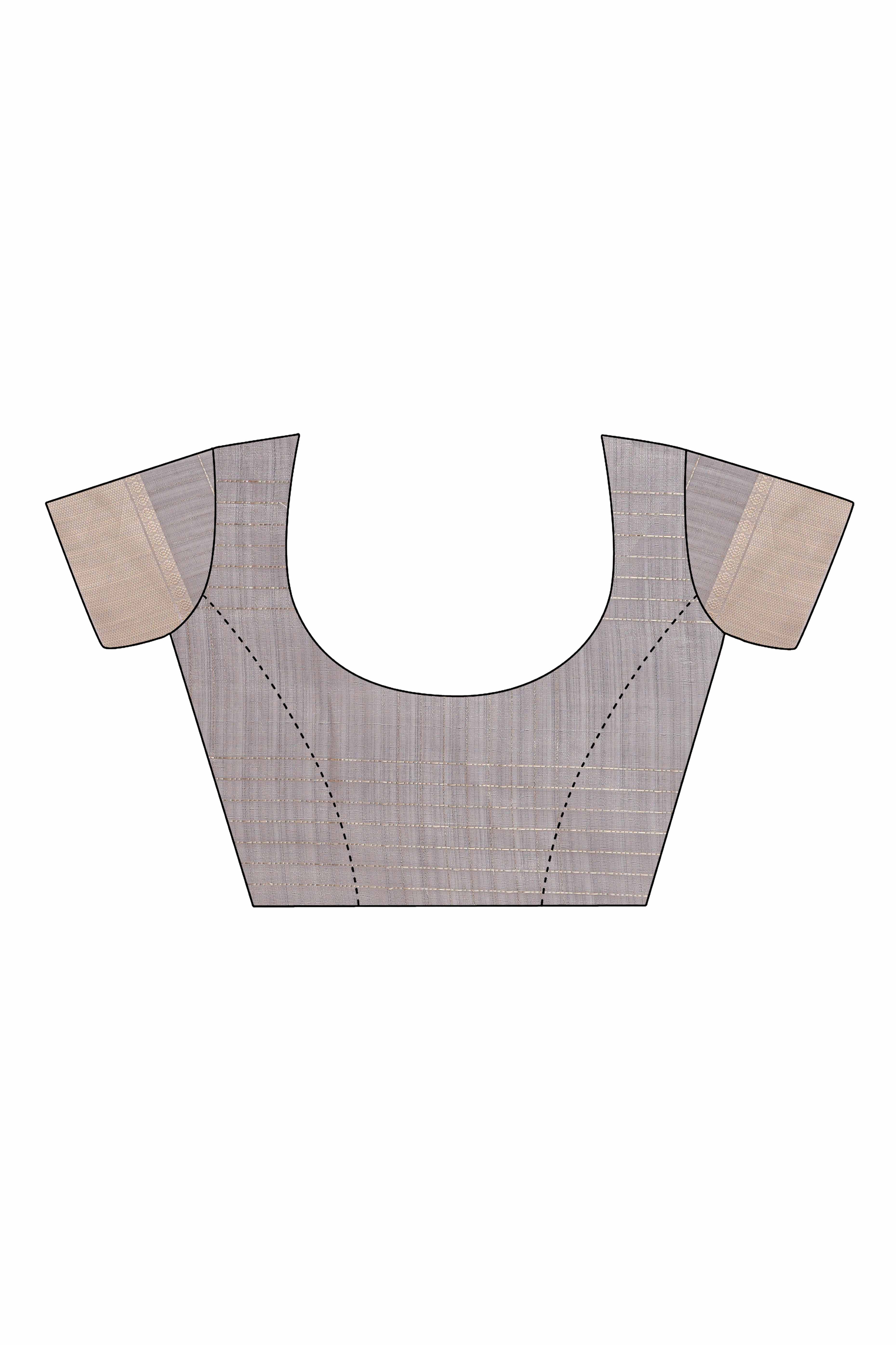 Grey Organza Saree With Zari Weaving Check Patterns & Elegant Tassel Accents