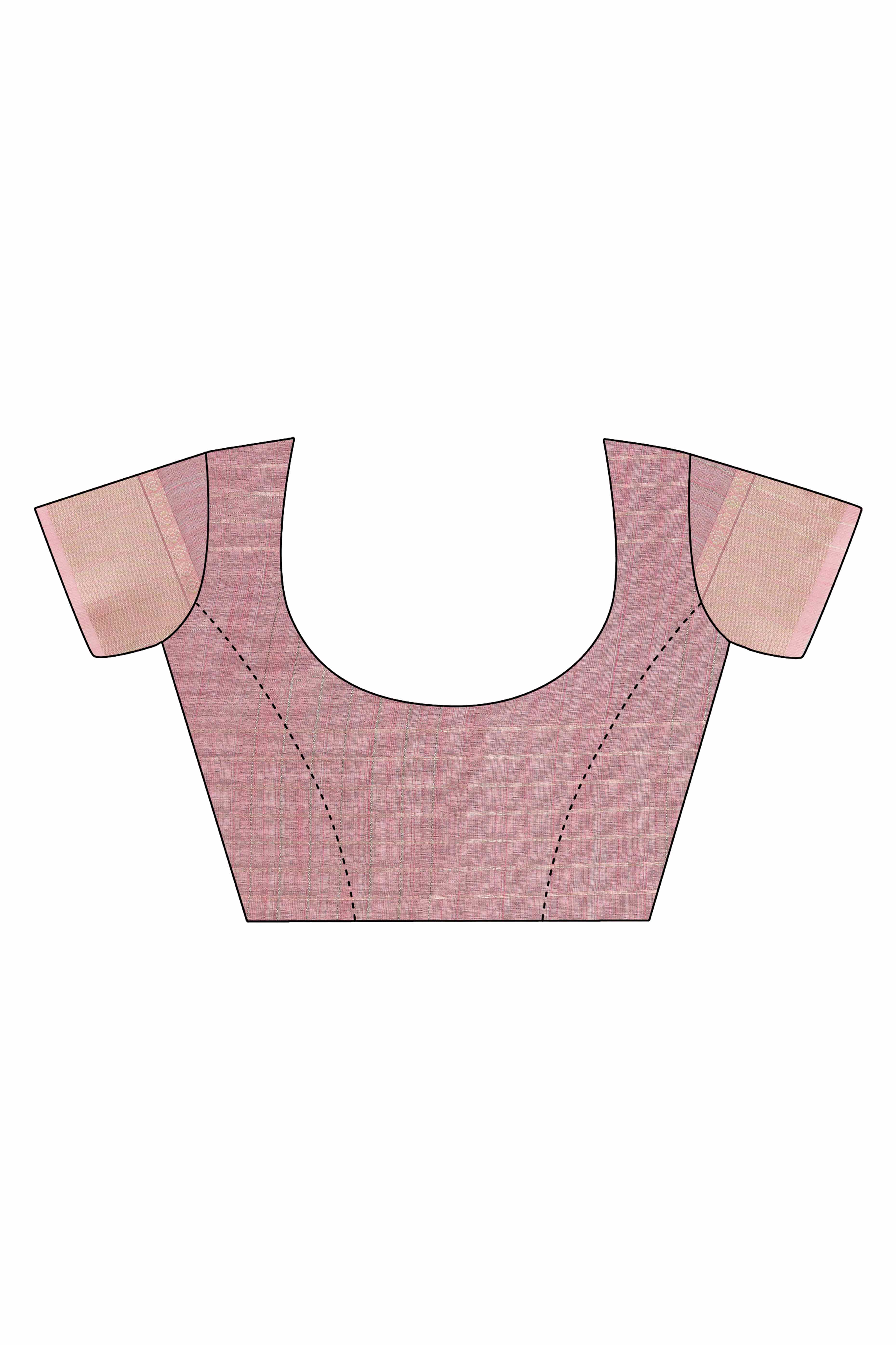 Onion Pink Organza Saree With Zari Weaving Check Patterns & Elegant Tassel Accents