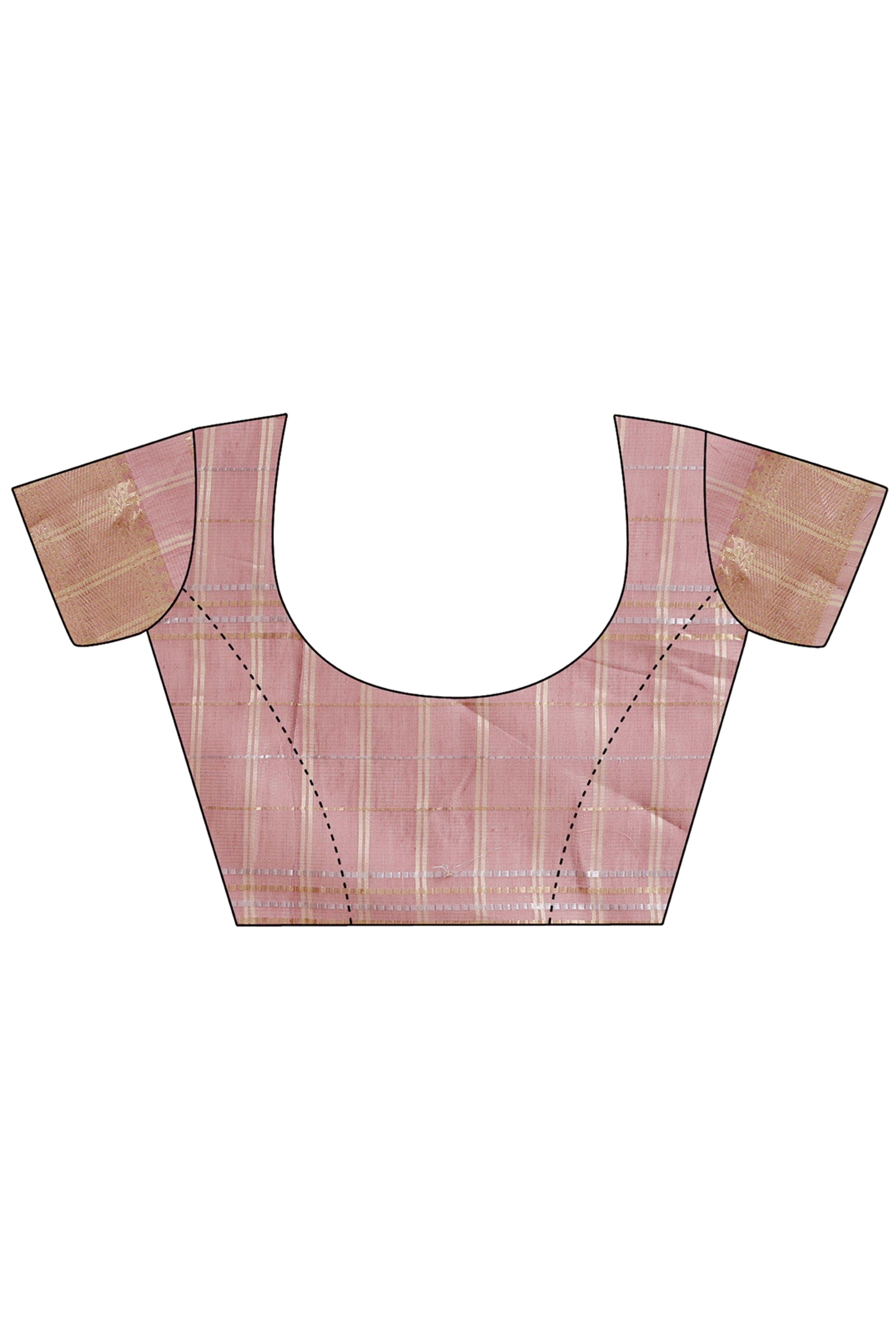 Dusty Mauve Organza Saree with Checkered Zari Weaving and Tassel Accents