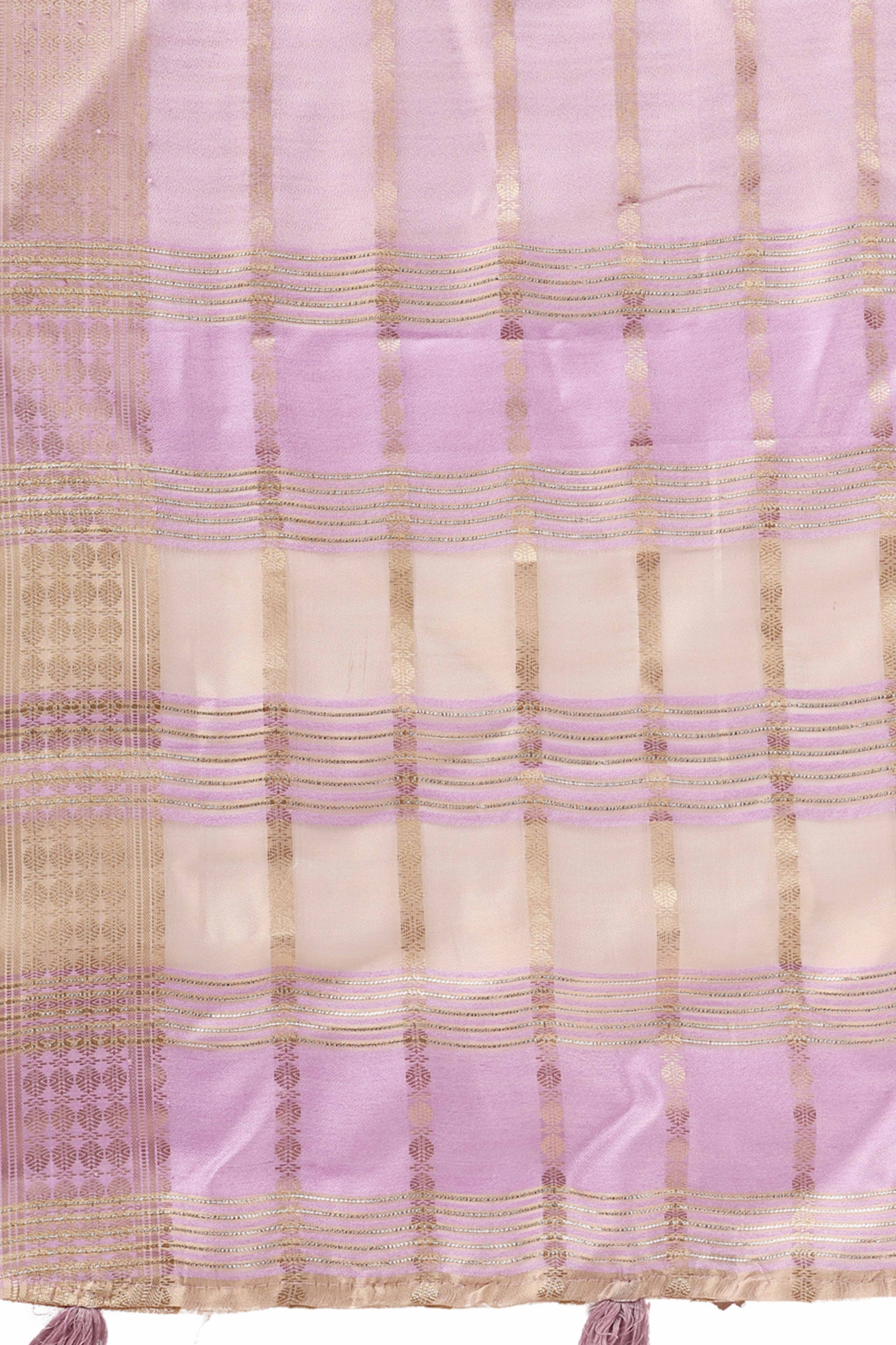 Light Pink Lightweight Organza Saree with Rich Zari Stripes Pattern