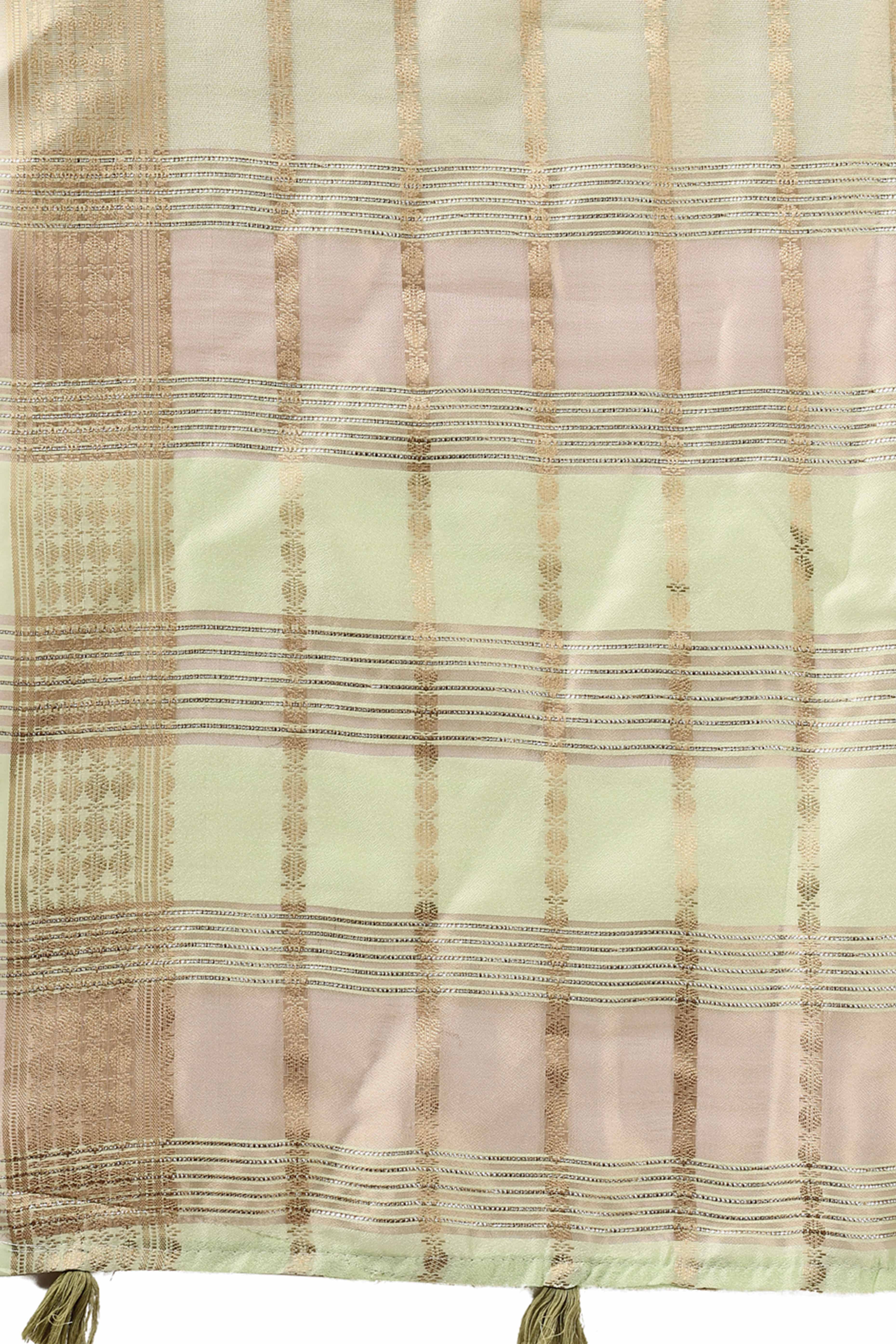 Light Green Lightweight Organza Saree with Rich Zari Stripes Pattern