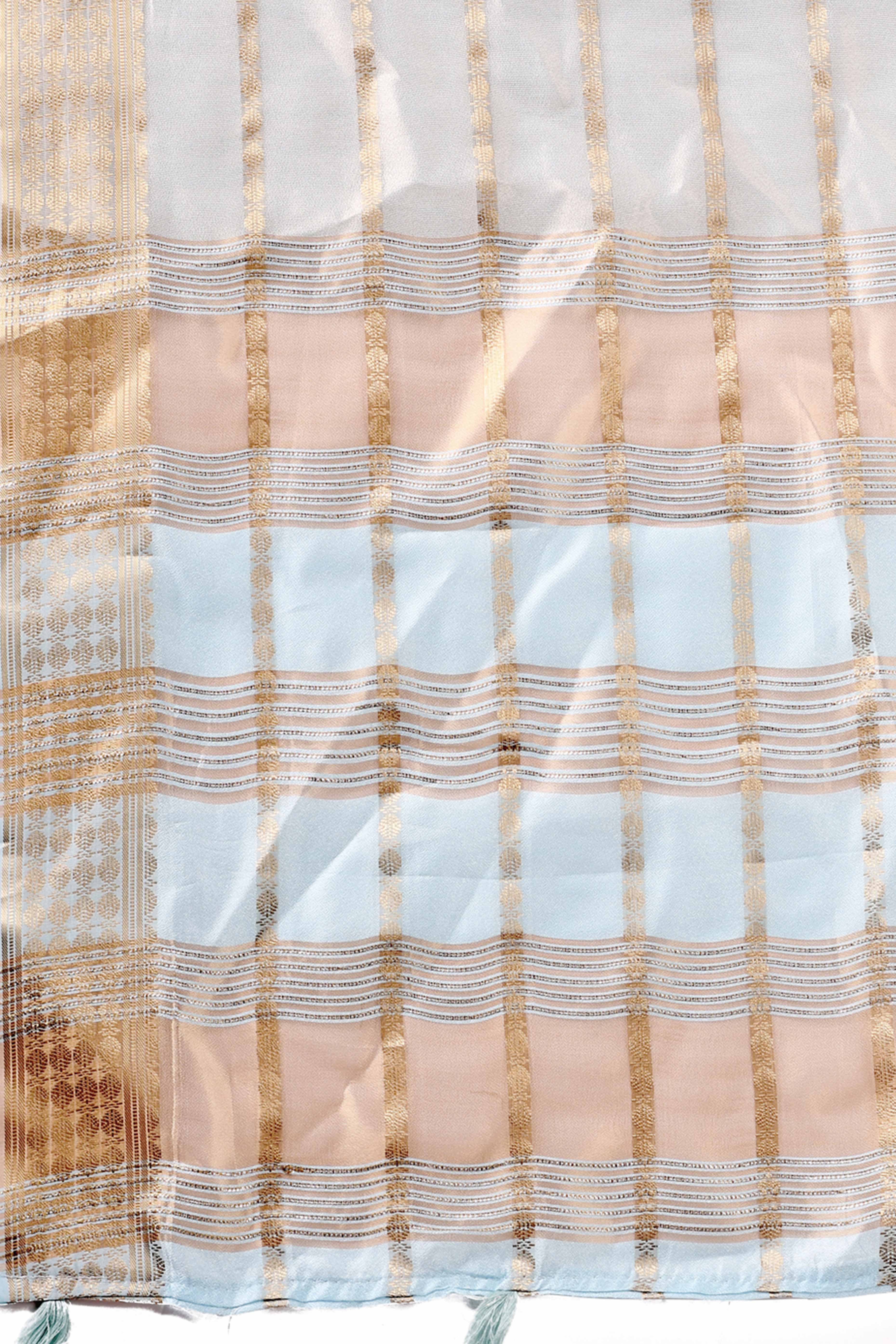 Sky Blue Lightweight Organza Saree with Rich Zari Stripes Pattern