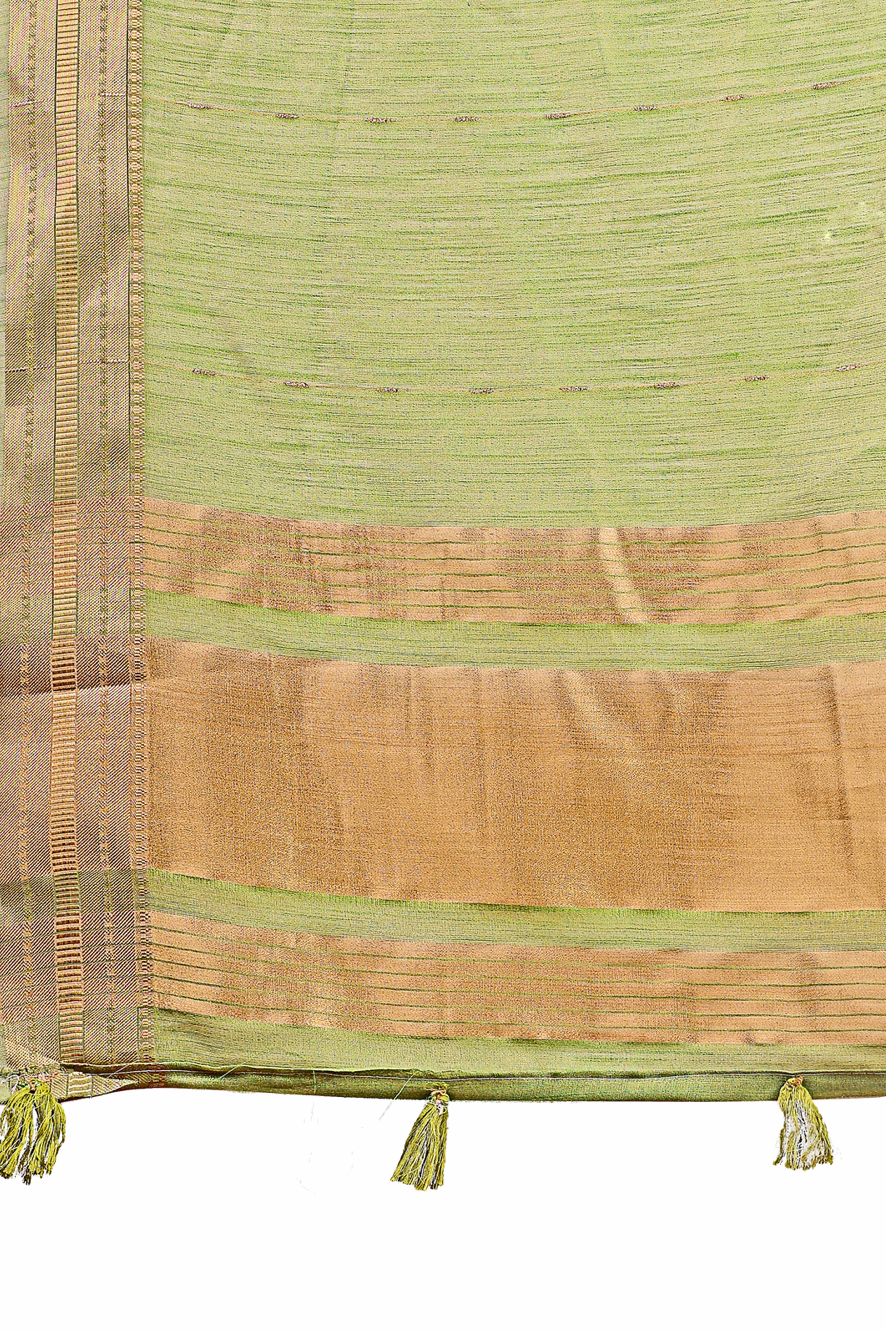 Green Organza Saree Adorned With Zari Weave & Tassel Edges