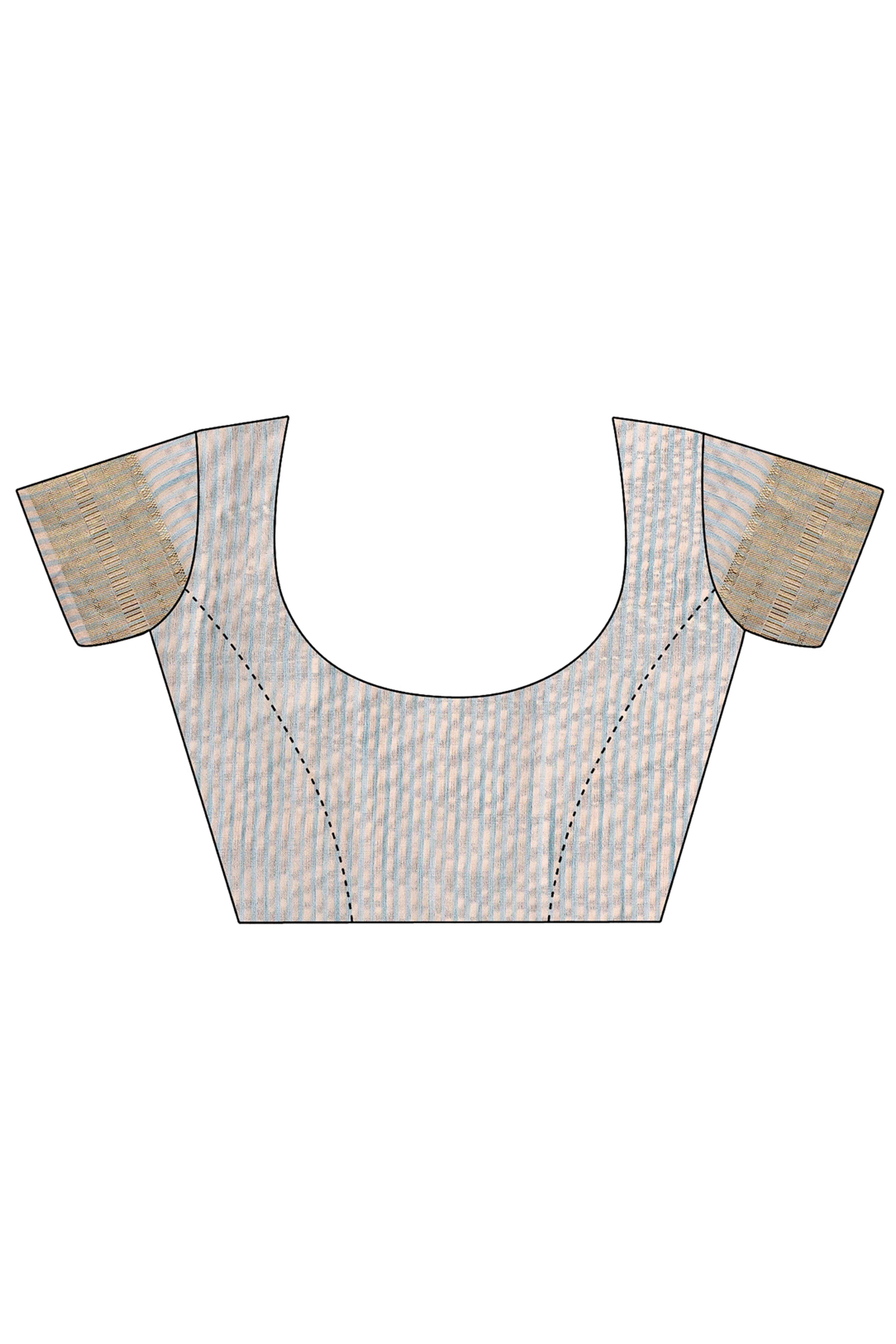 Greyish Blue Organza Saree Adorned With Zari Weave & Tassel Edges