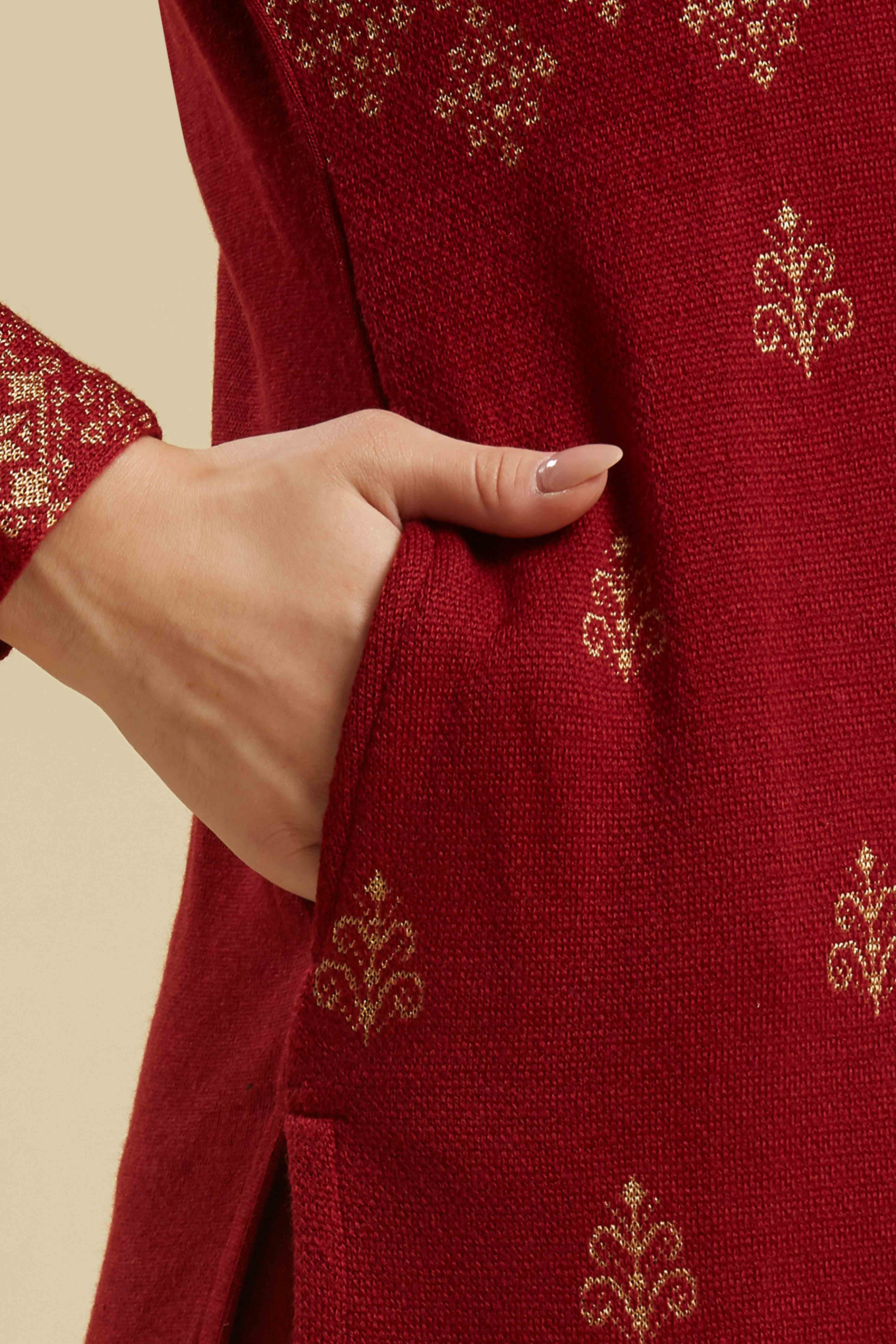 Maroon Woolen Straight Kurti