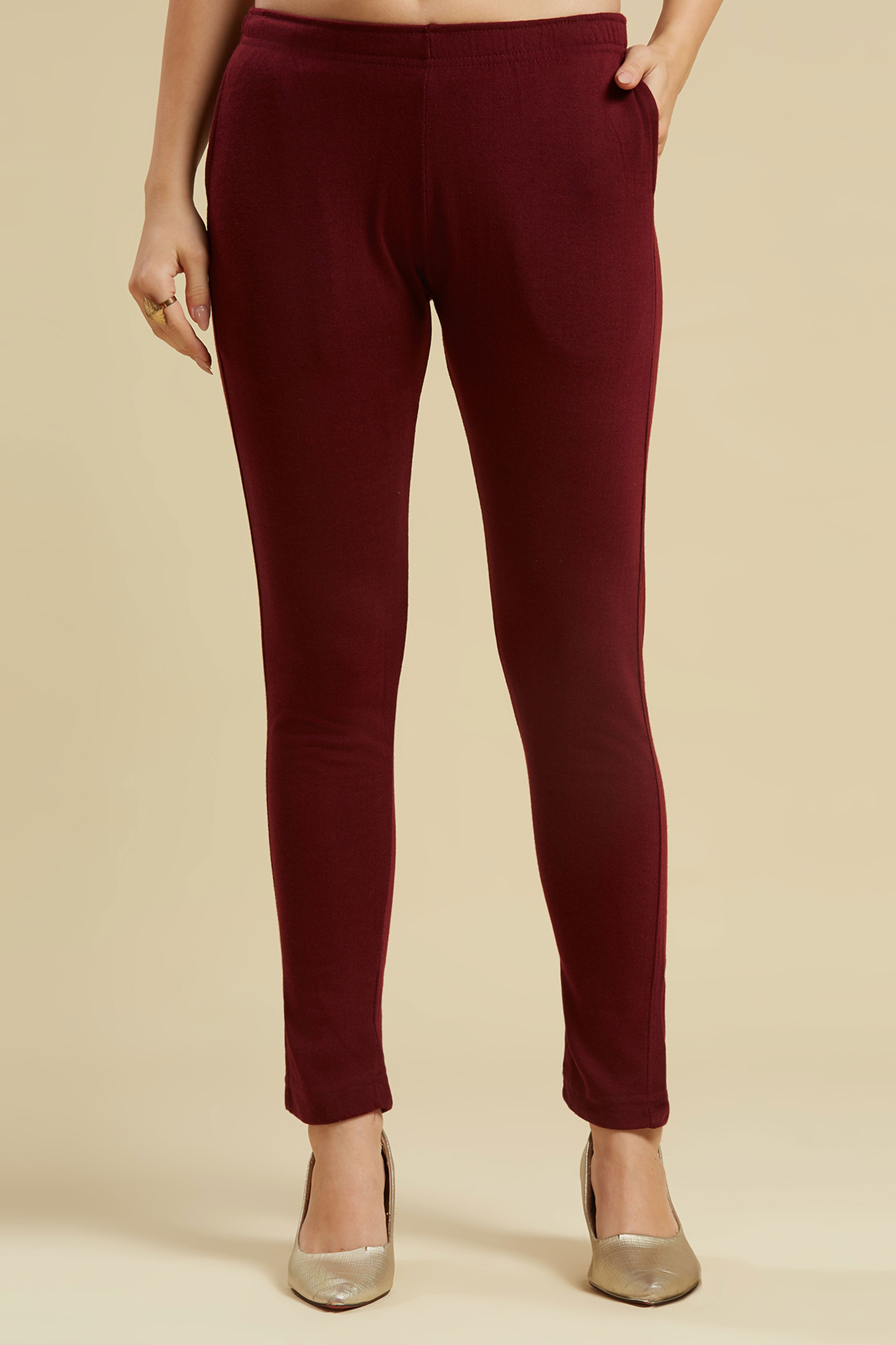 Wine Floral Woolen Top Bottom Set