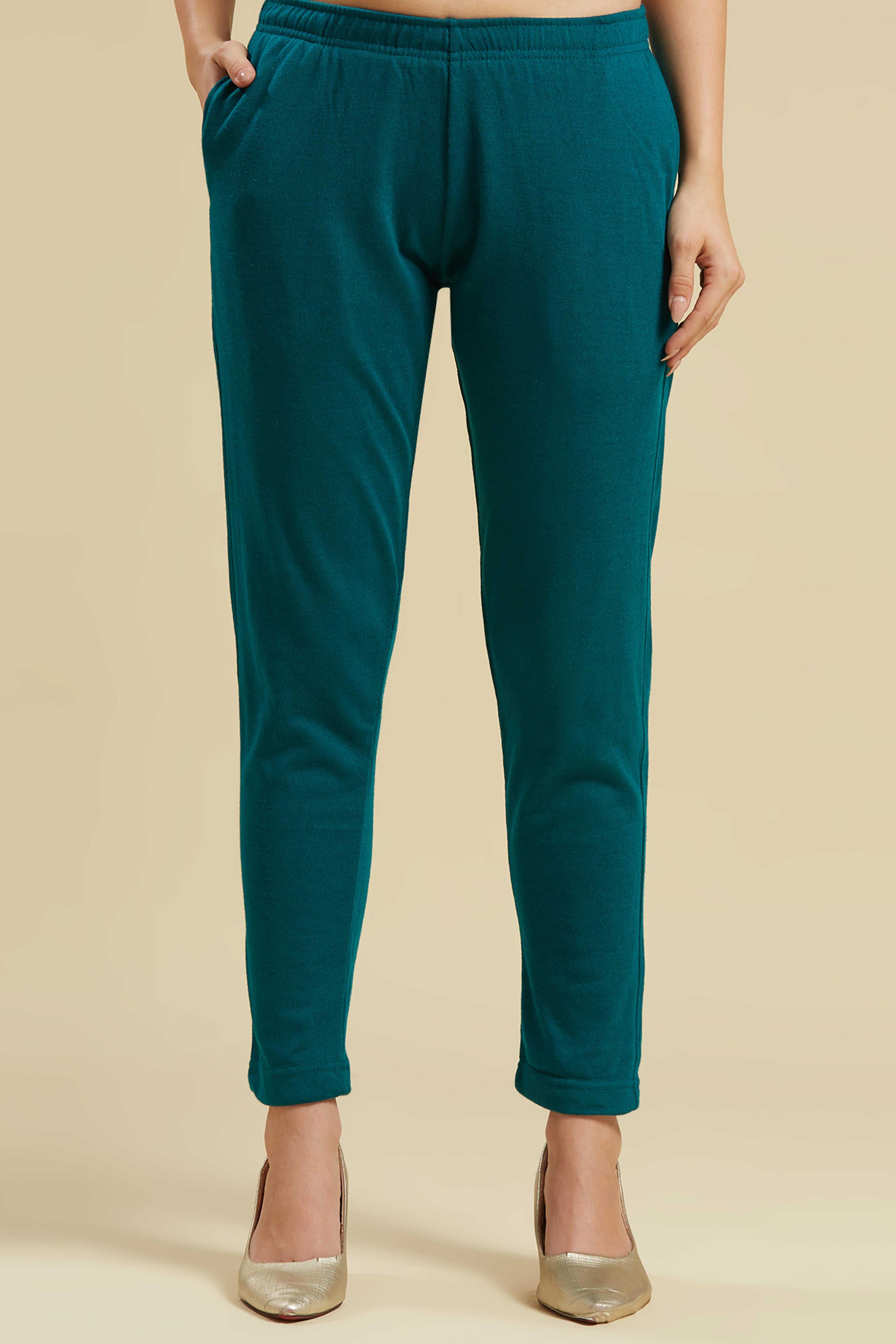 Teal Floral Woolen Top Bottom Set