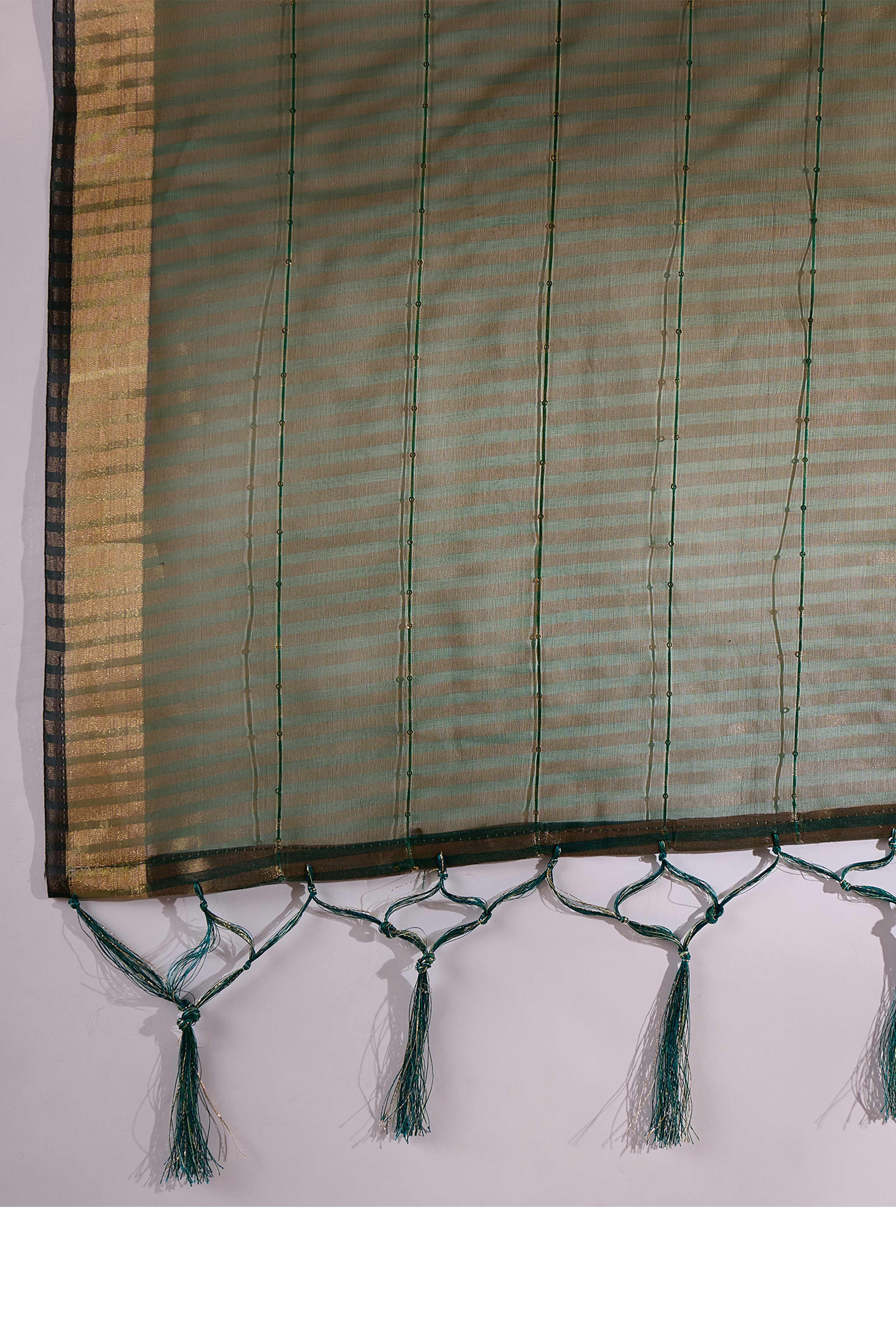 Green Organza Silk Saree Featuring Shimmering Sequins Embroidery & Elegant Tasselled Pallu