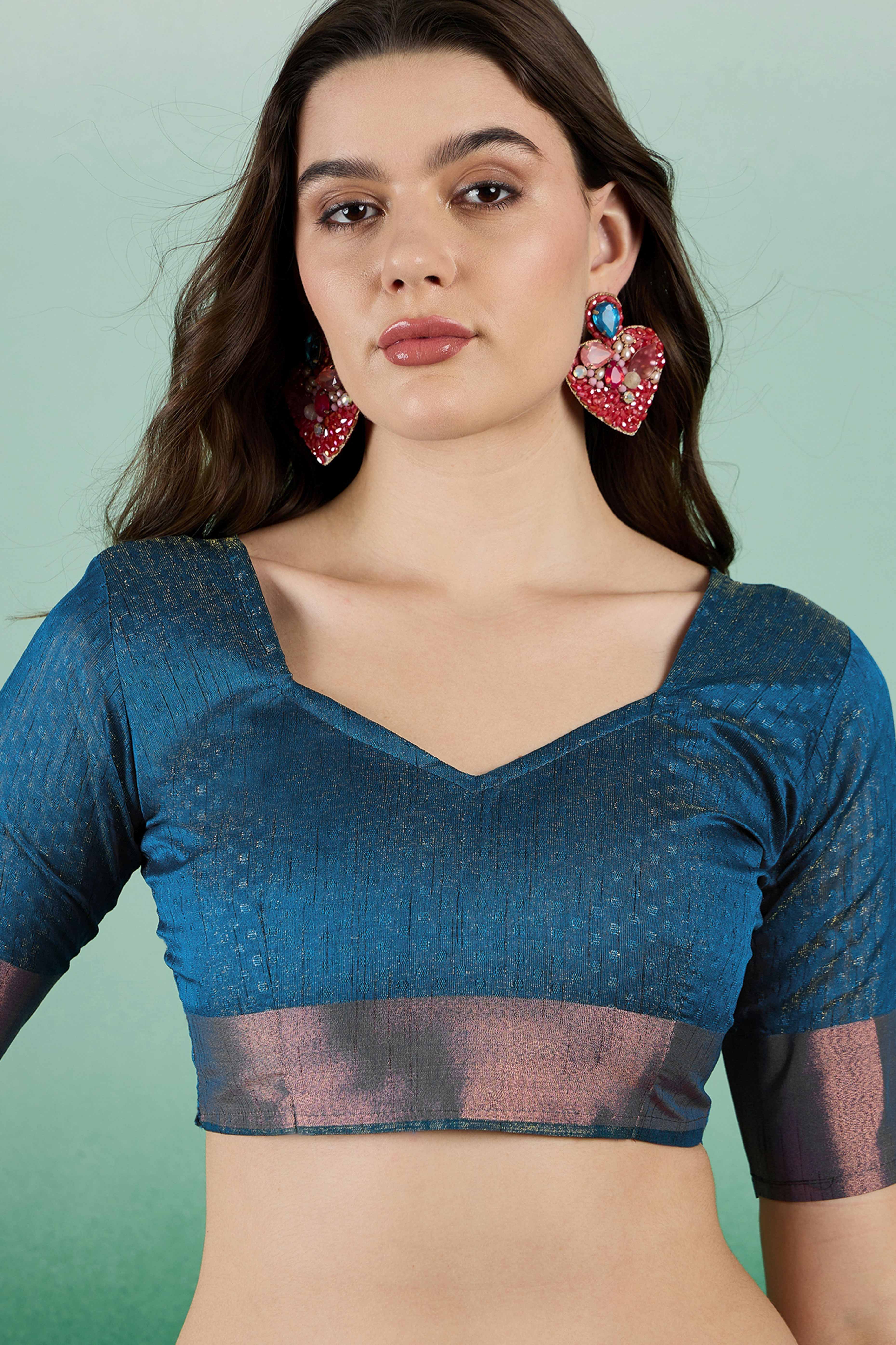 Blue Khadi Organza Saree Intricate Weaving & Sparkling Sequins with Tassel Pallu