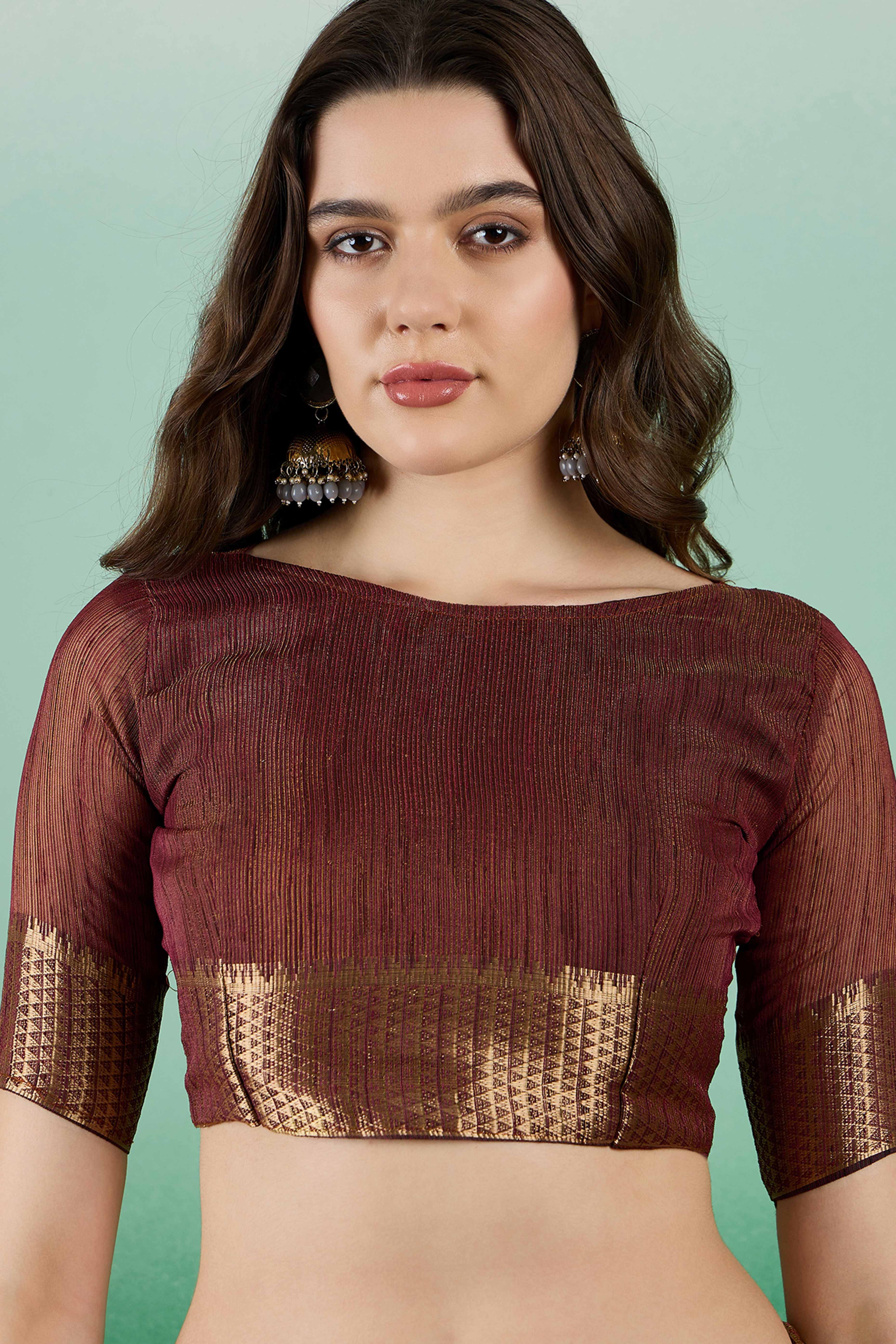 Brown Khadi Organza Saree Adorned With Elegant Embroidery & Tassel Pallu