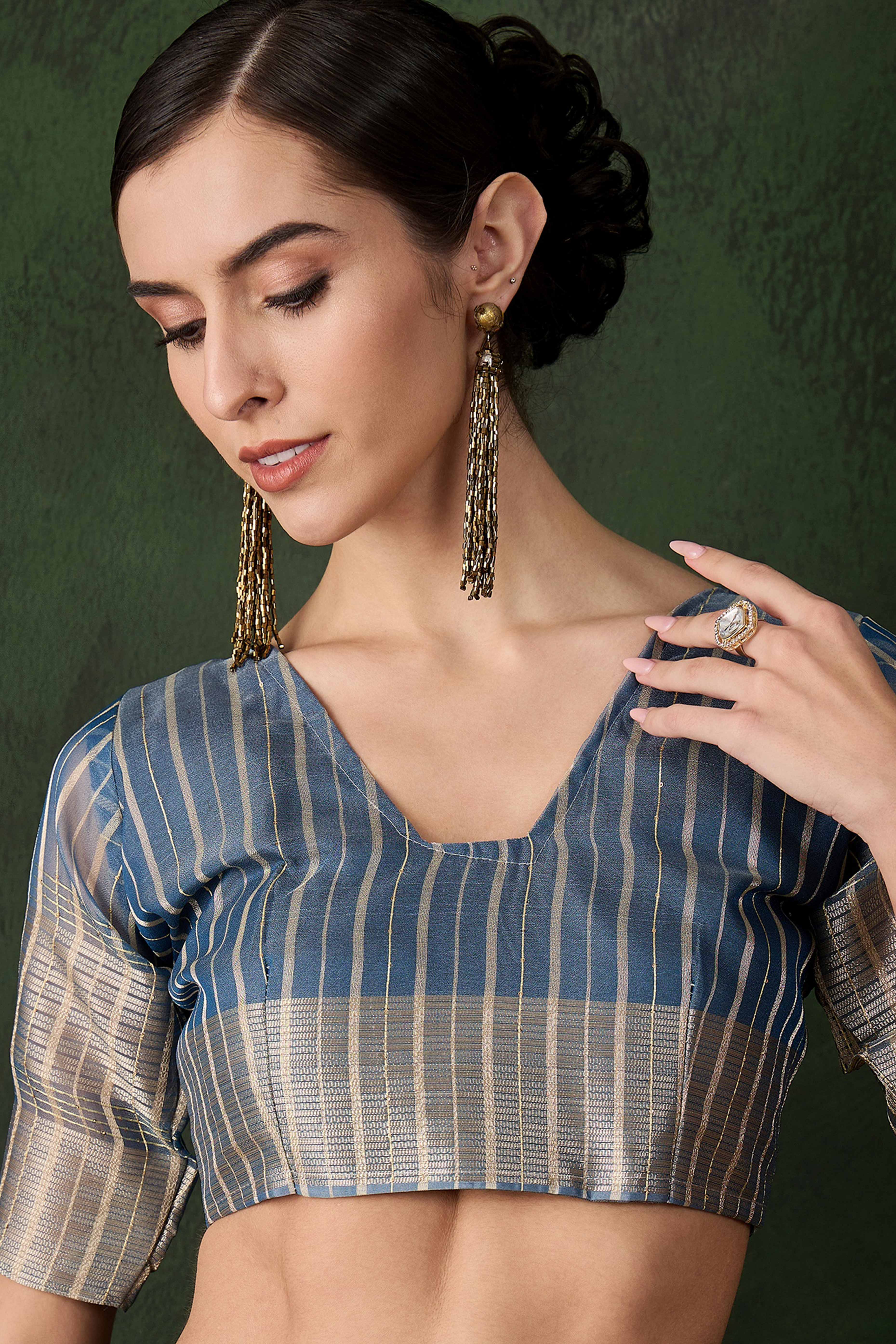 Blue Woven Khadi Organza Saree Embellished With Shimmering Sequins Work