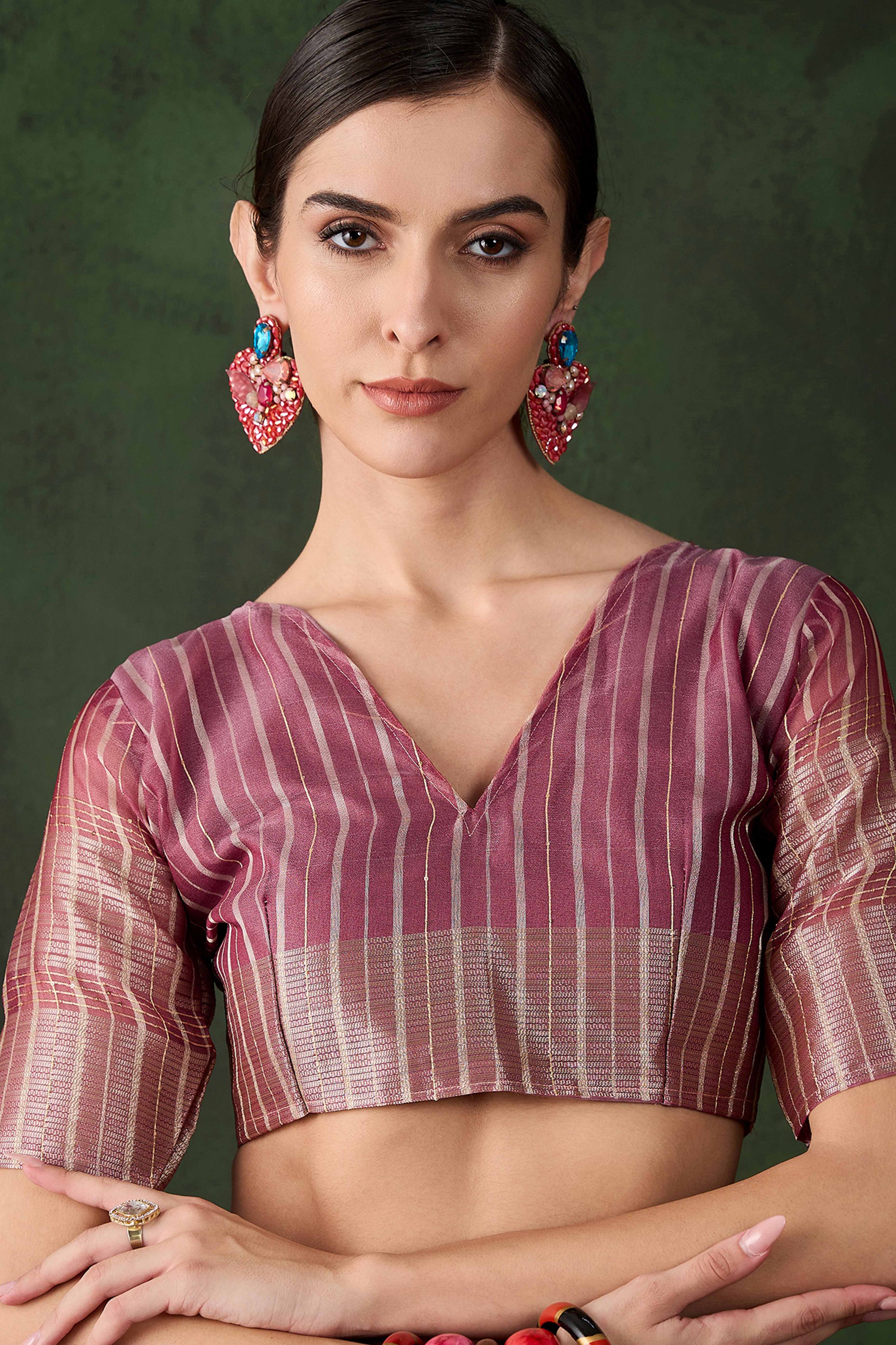 Magenta Woven Khadi Organza Saree Embellished With Shimmering Sequins Work