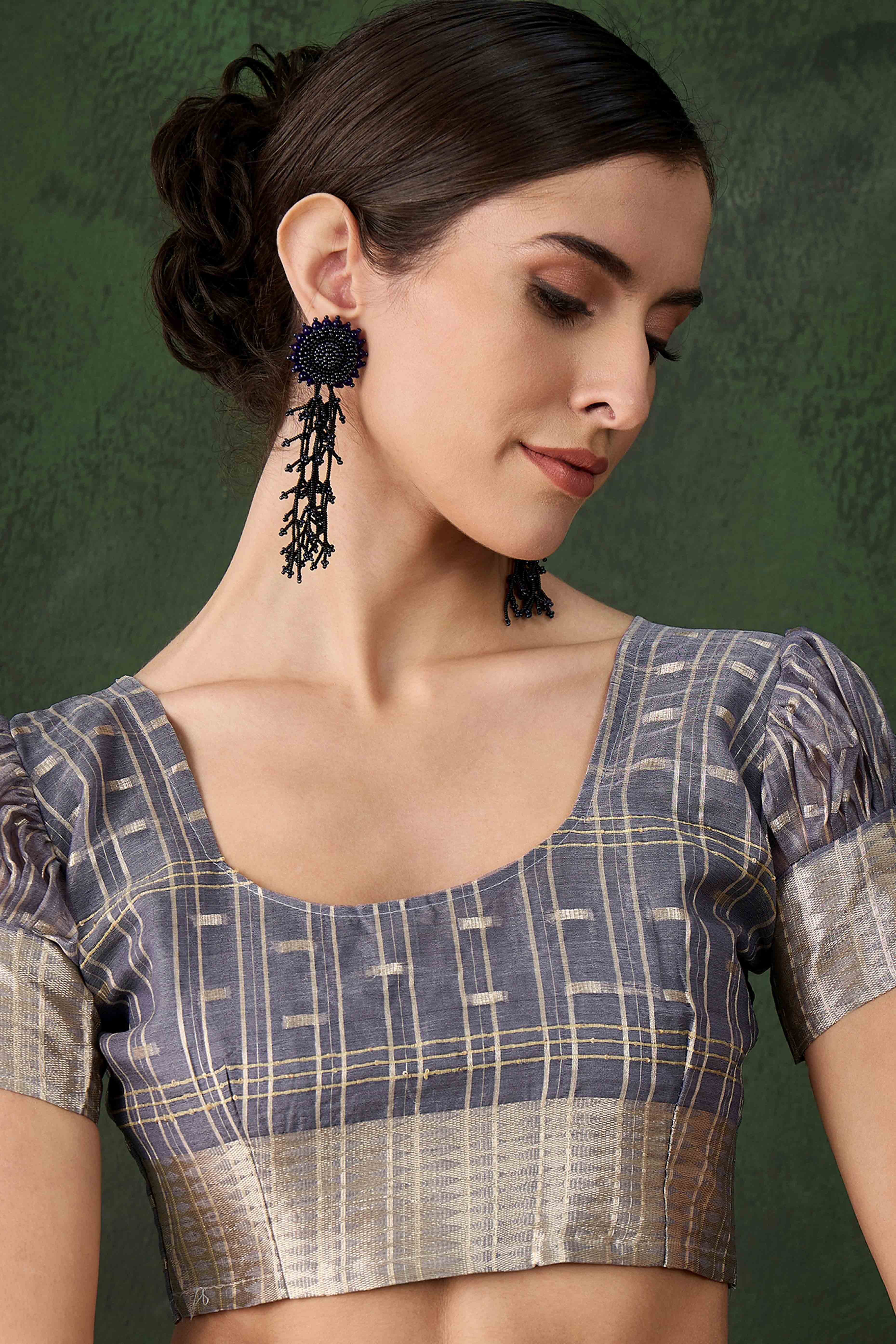 Grey Saree With Fine Zari Weaving on Khadi Organza and Tassel Detailing Pallu