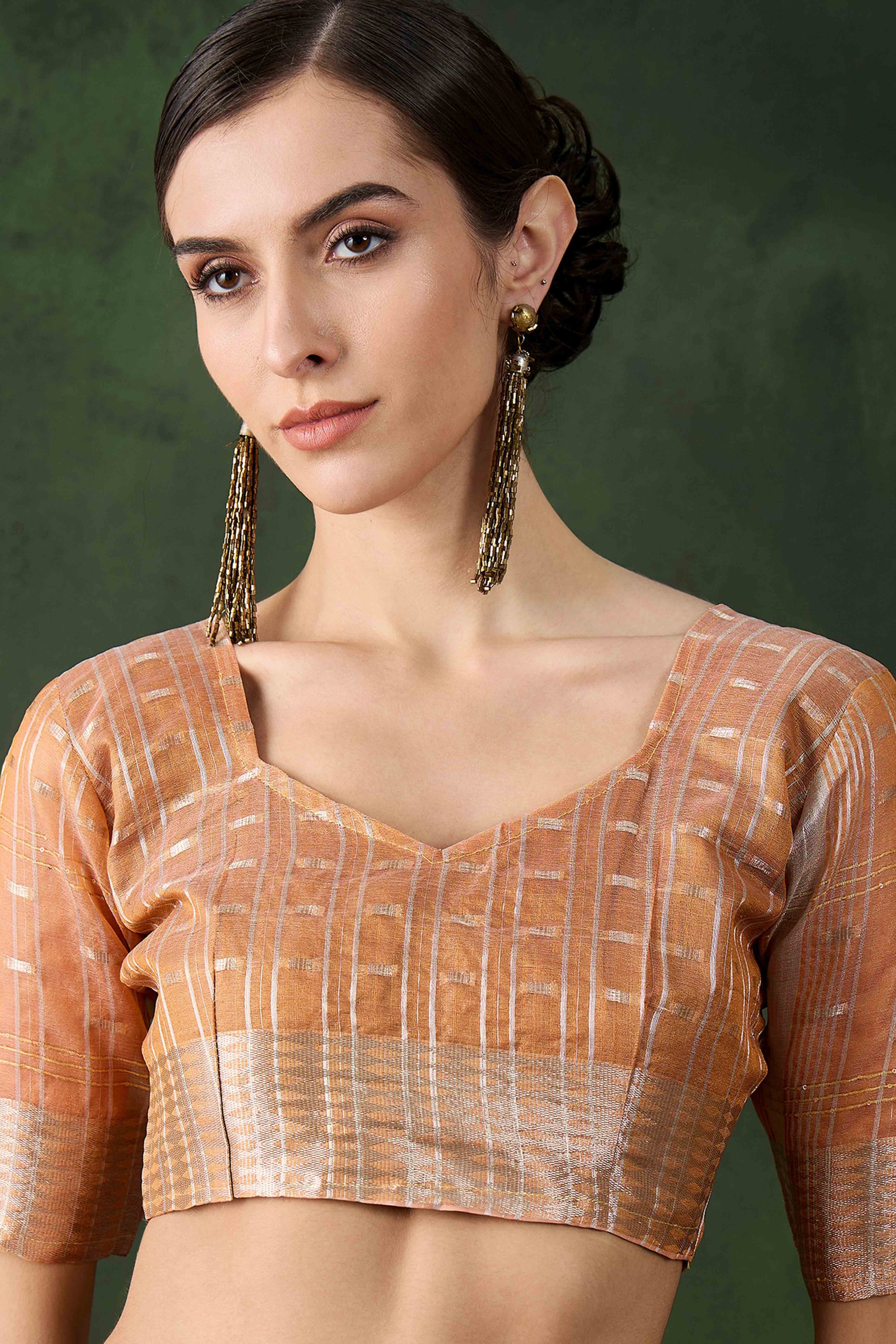 Orange Saree With Fine Zari Weaving on Khadi Organza and Tassel Detailing Pallu