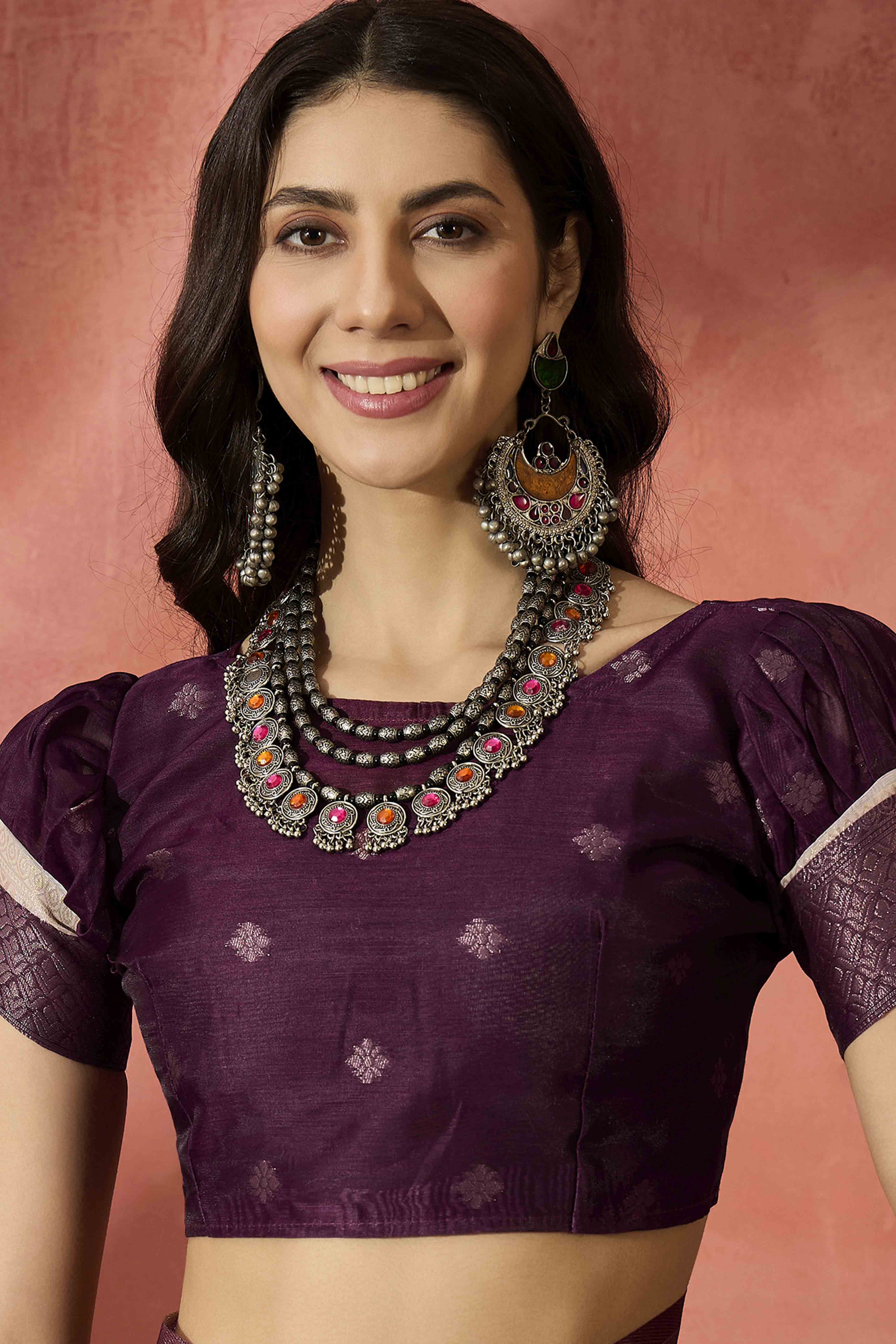 Pastel Pink Saree In Poly Cotton Featuring Intricate Floral Zari Weaving & Tassel Accents