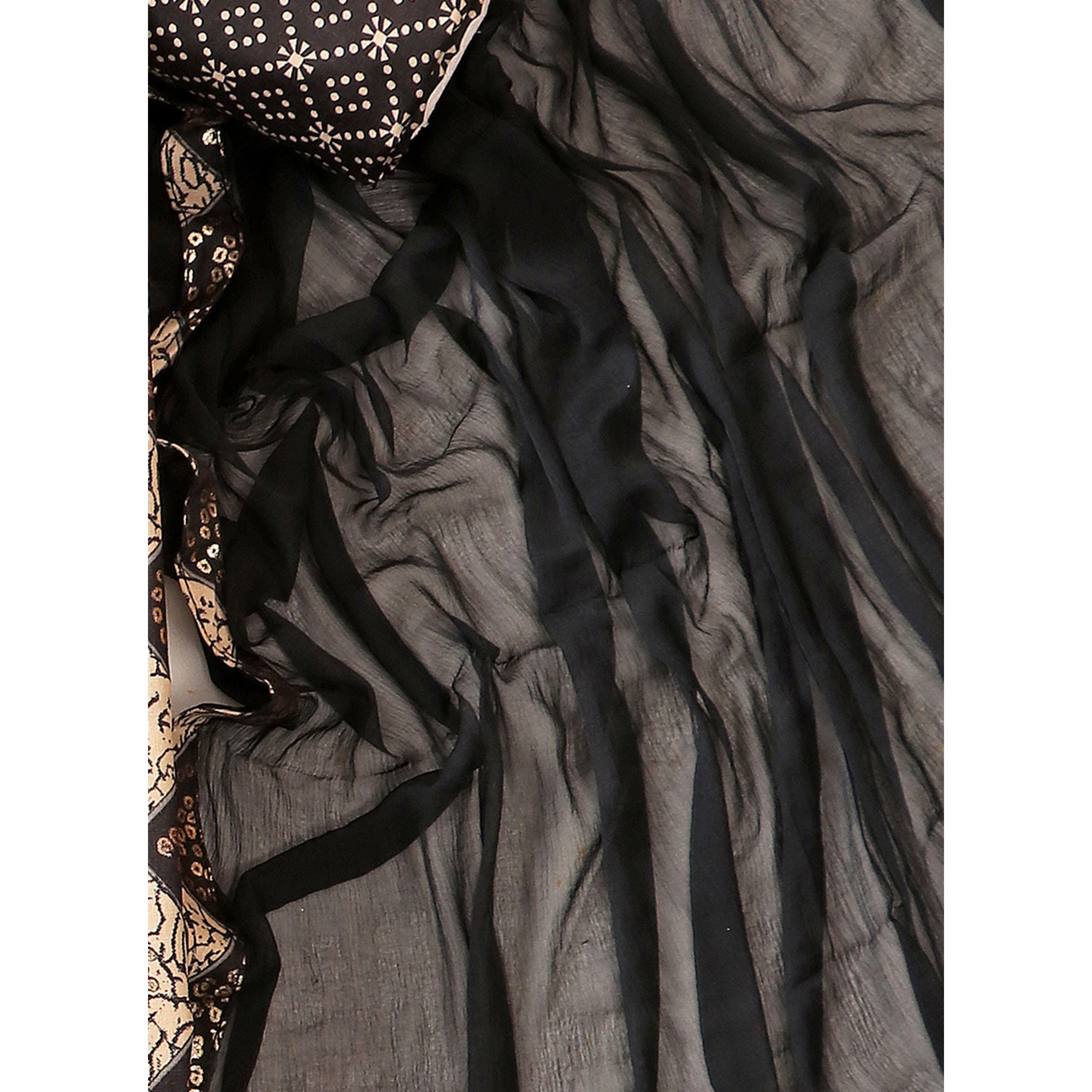 Black Foil Printed With Handwork Pure Cotton Dress Material