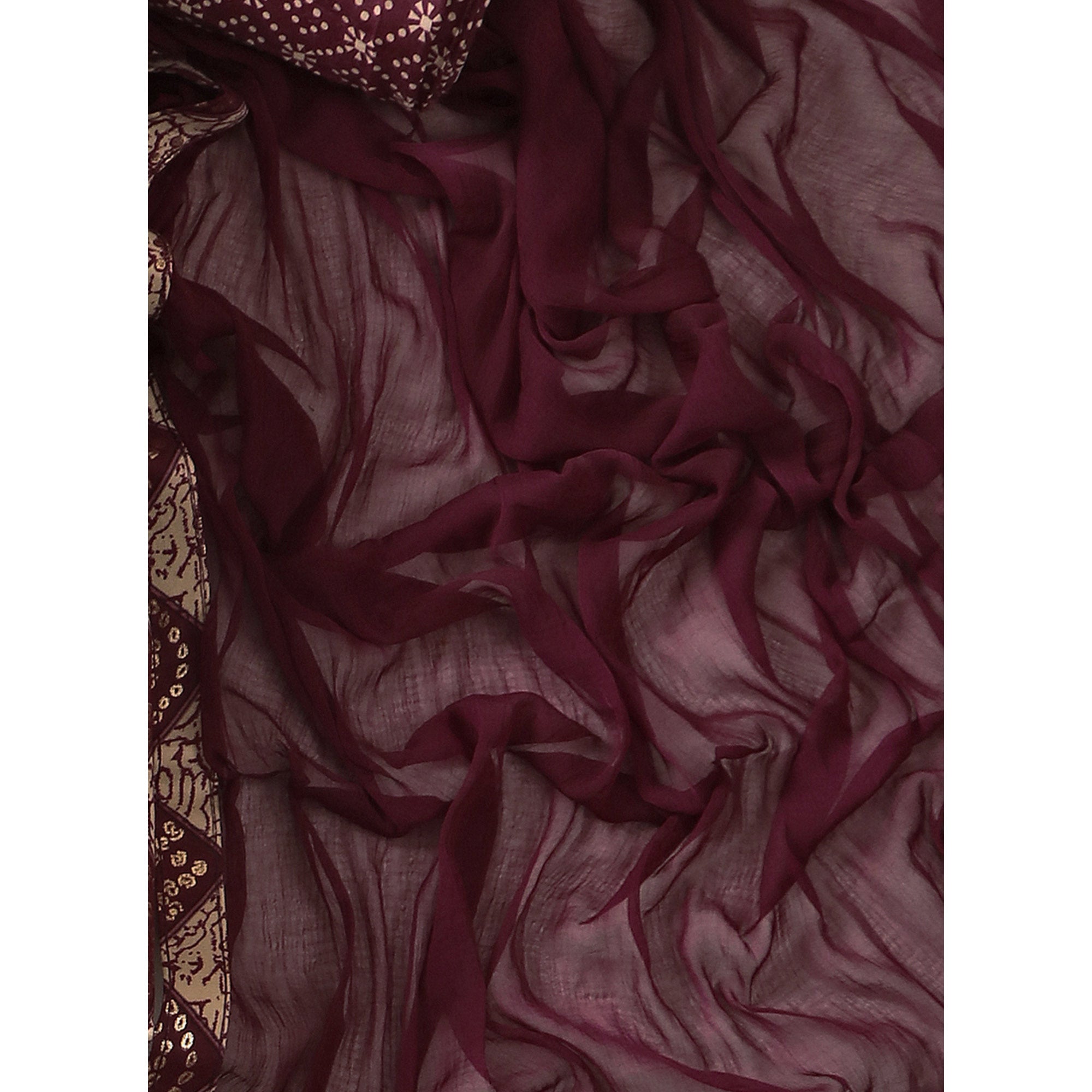 Wine Foil Printed With Handwork Pure Cotton Dress Material