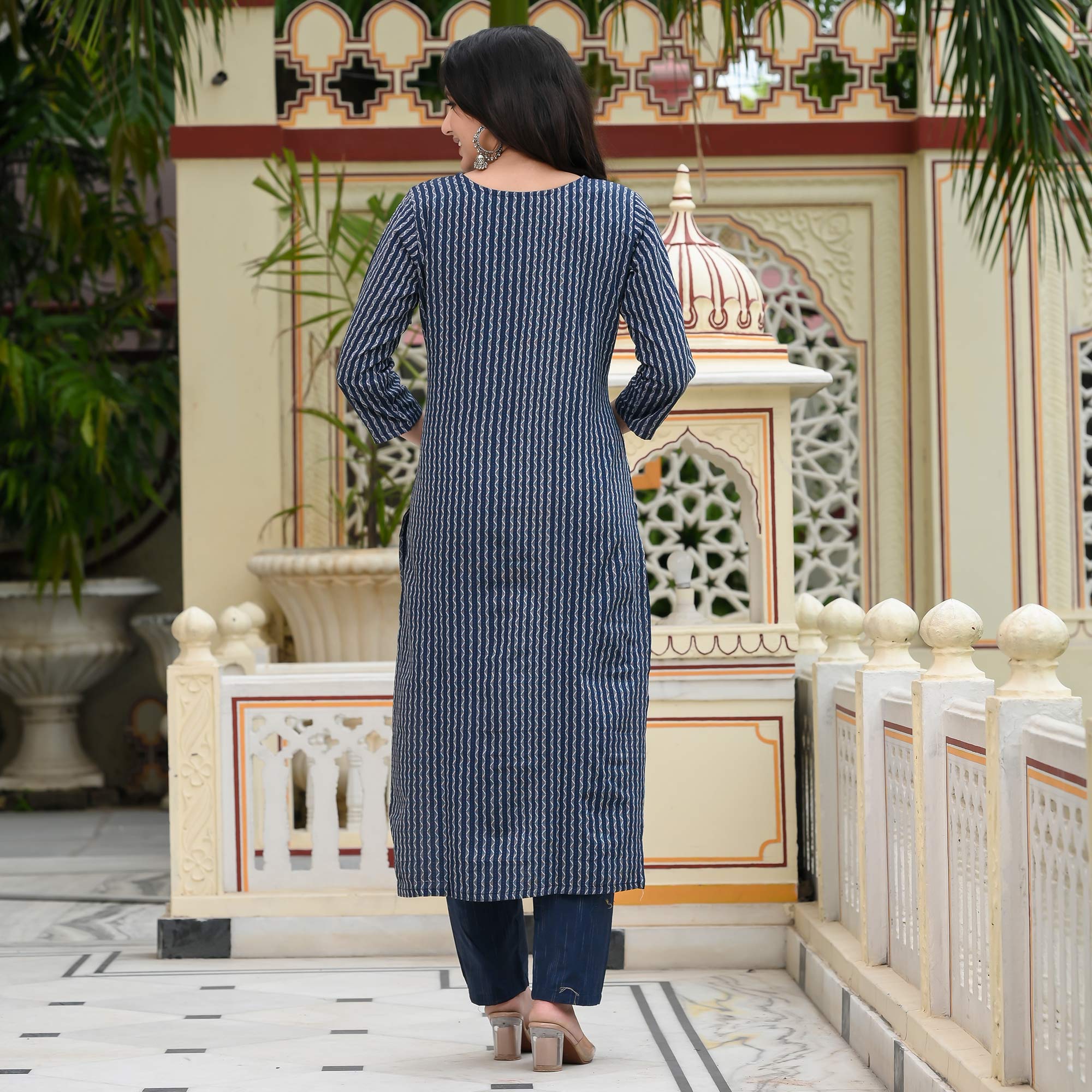 Navy Blue Woven Cotton Blend Dress Material