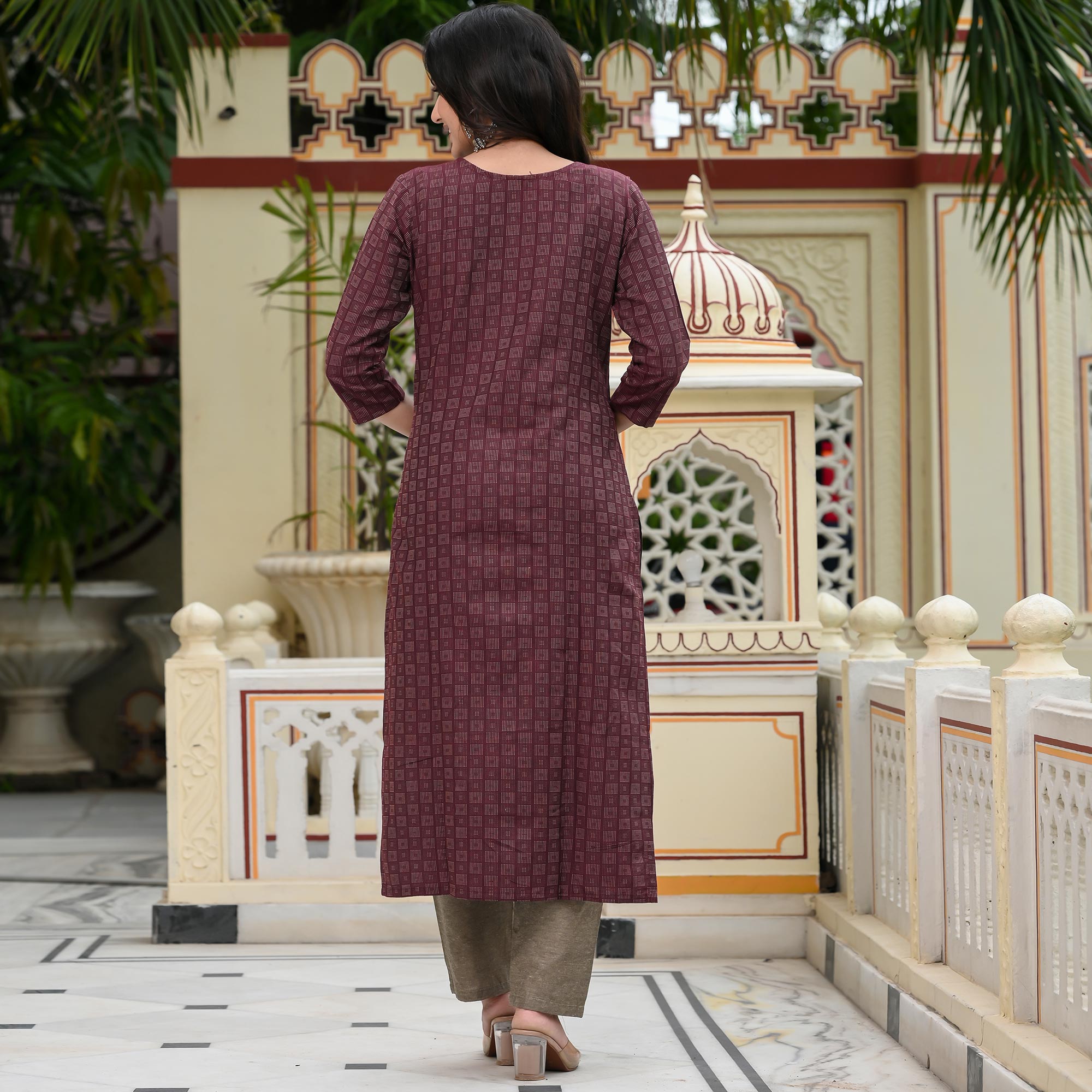 Maroon Woven Cotton Blend Dress Material