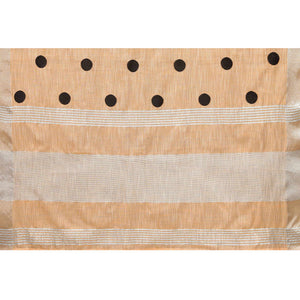Orange Embroidered Linen Cotton Saree With Zari Border