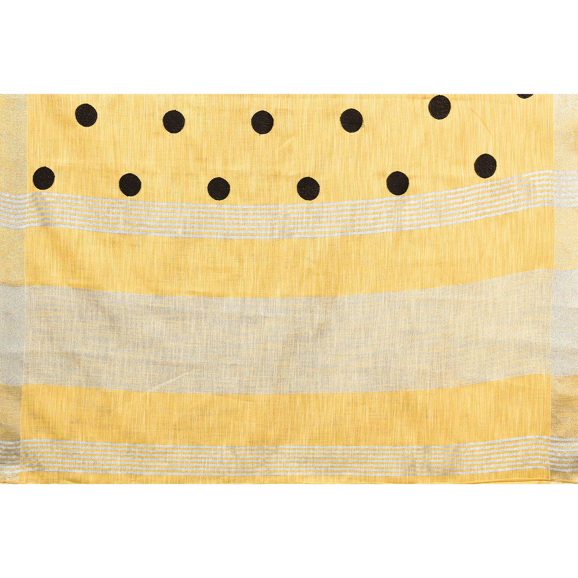 Yellow Embroidered Linen Cotton Saree With Zari Border