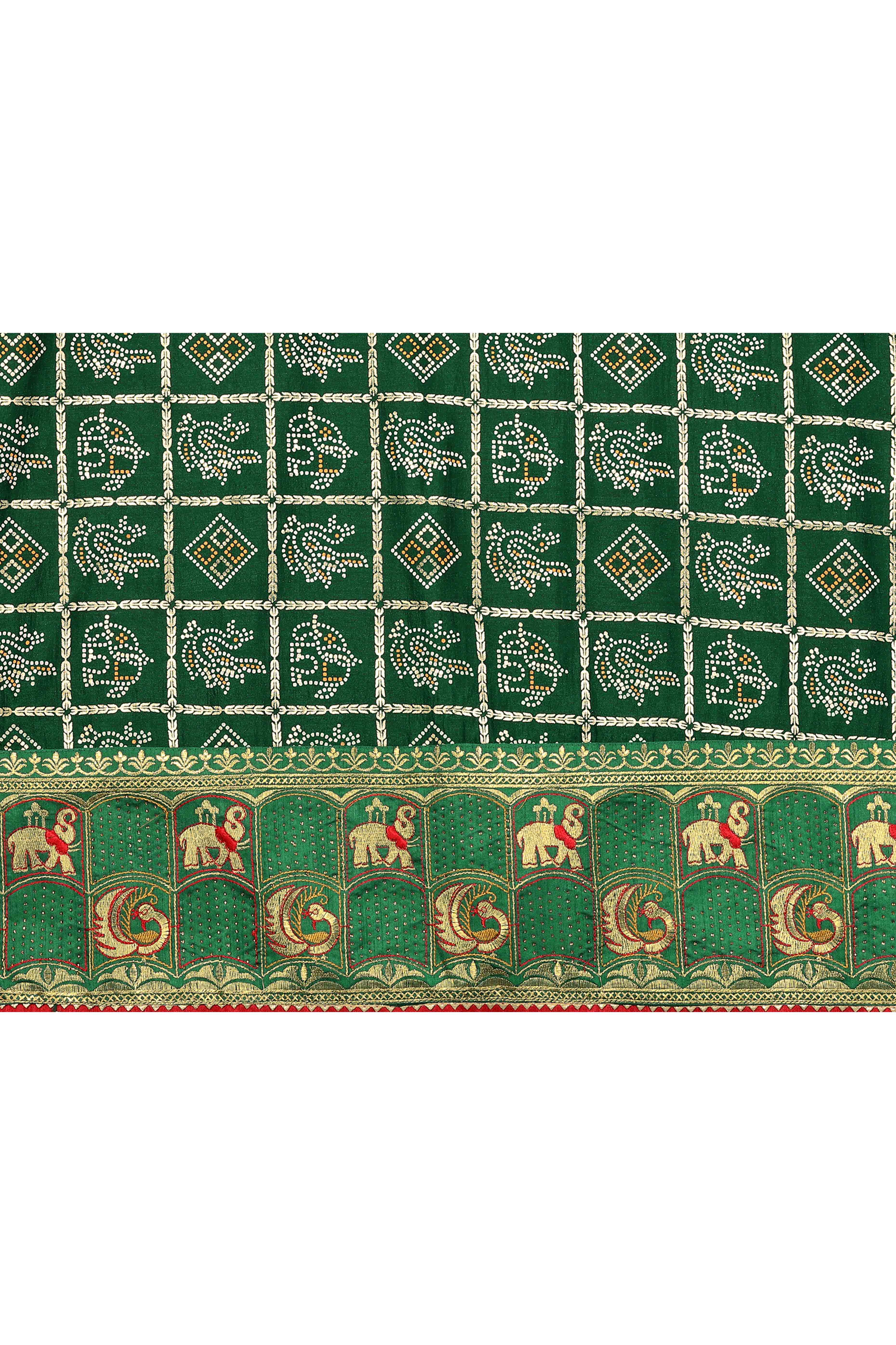 Green Vichitra Silk Saree Featuring Bandhani Patterns and Graceful Embroidered Borders