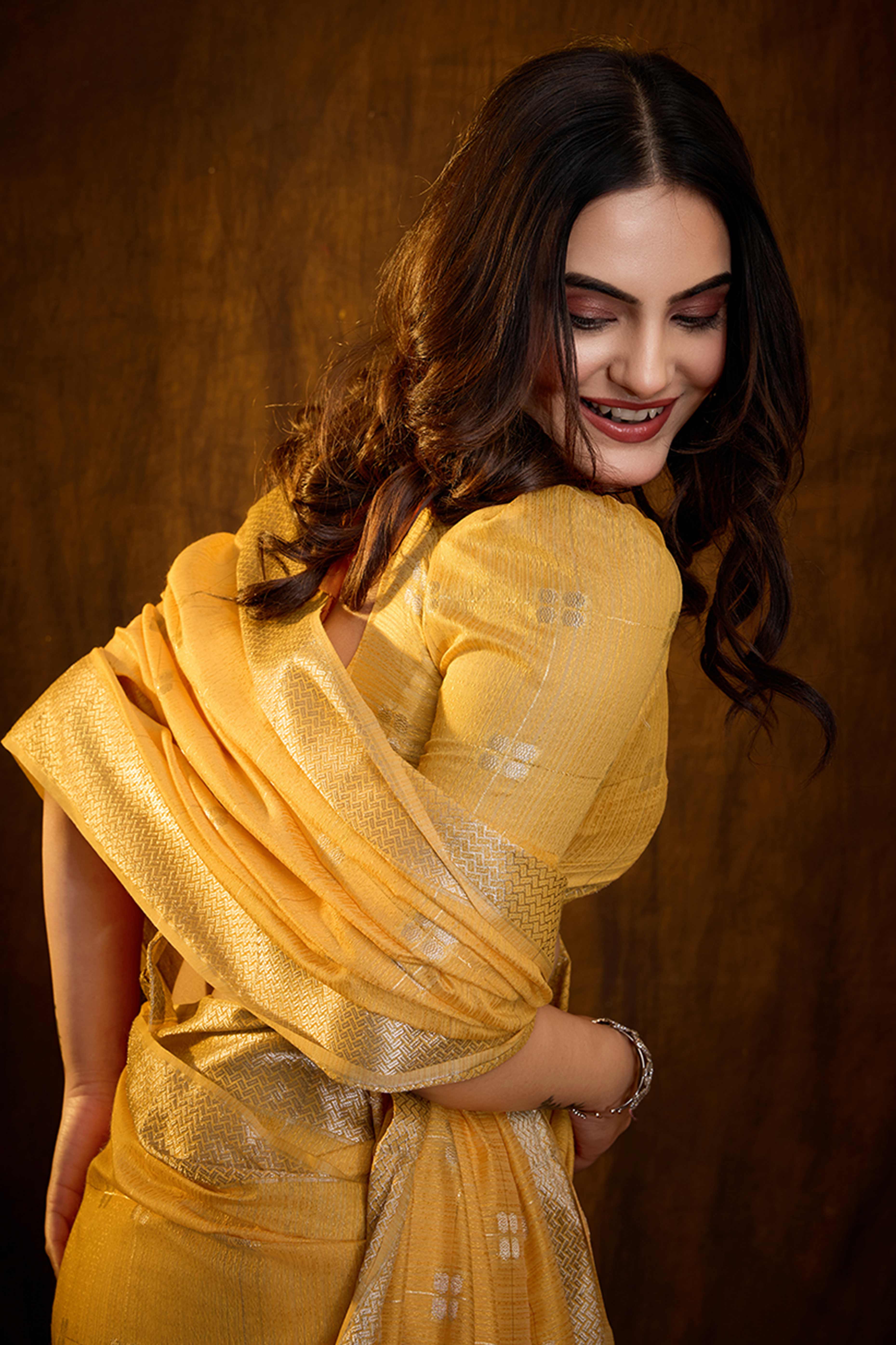 Yellow Zari Woven Saree in Lustrous Cotton Silk Fabric