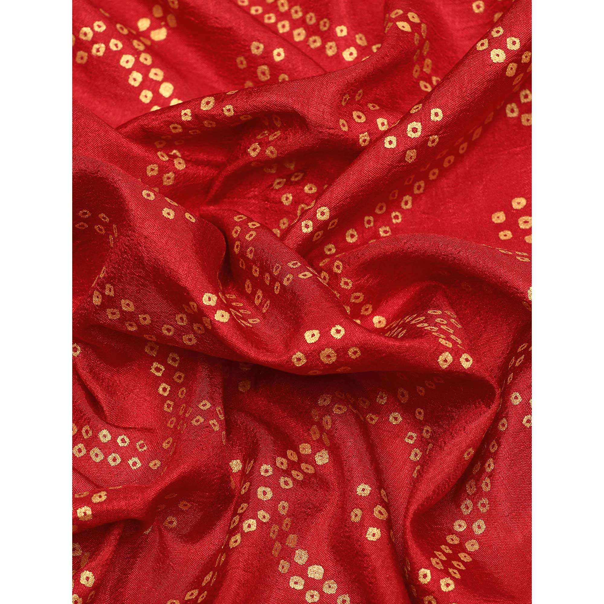 Maroon Bandhani Foil Printed Vichitra Silk Saree