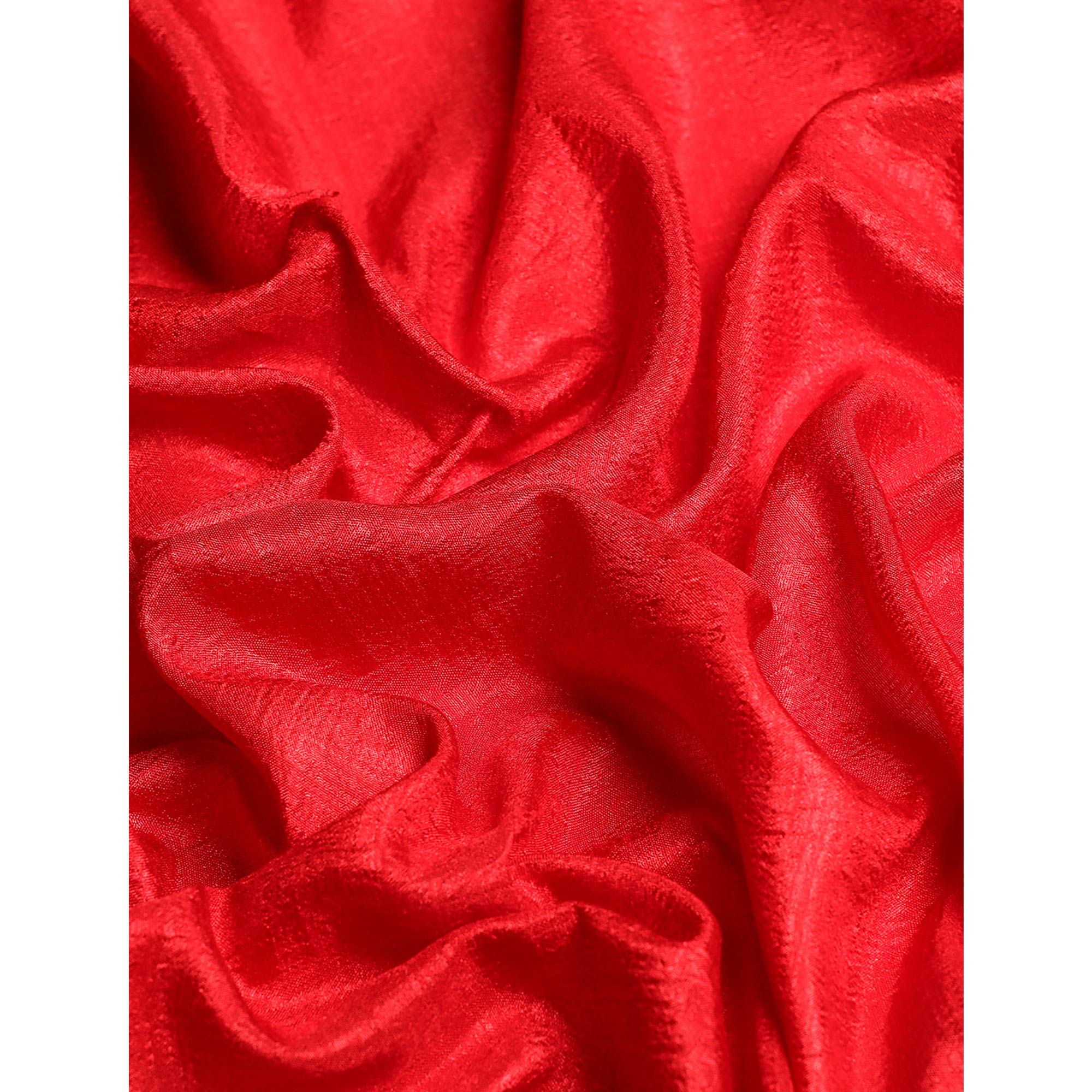 Red Solid Vichitra Silk Saree With Fancy Zari Border